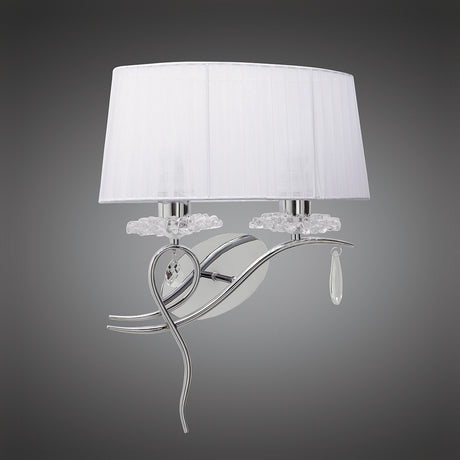 Louise Right 2 Light Crystal Wall Light - Chrome With White Shade