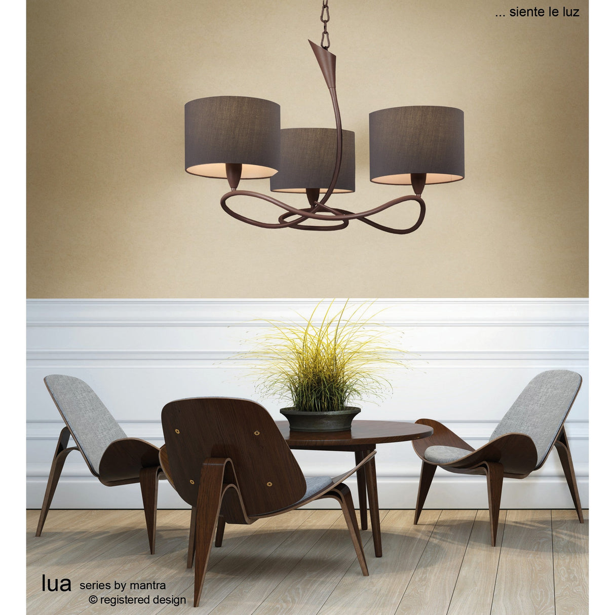 Lua 3 Arm 3 Light Chandelier - Ash Grey With Ash Grey Shades