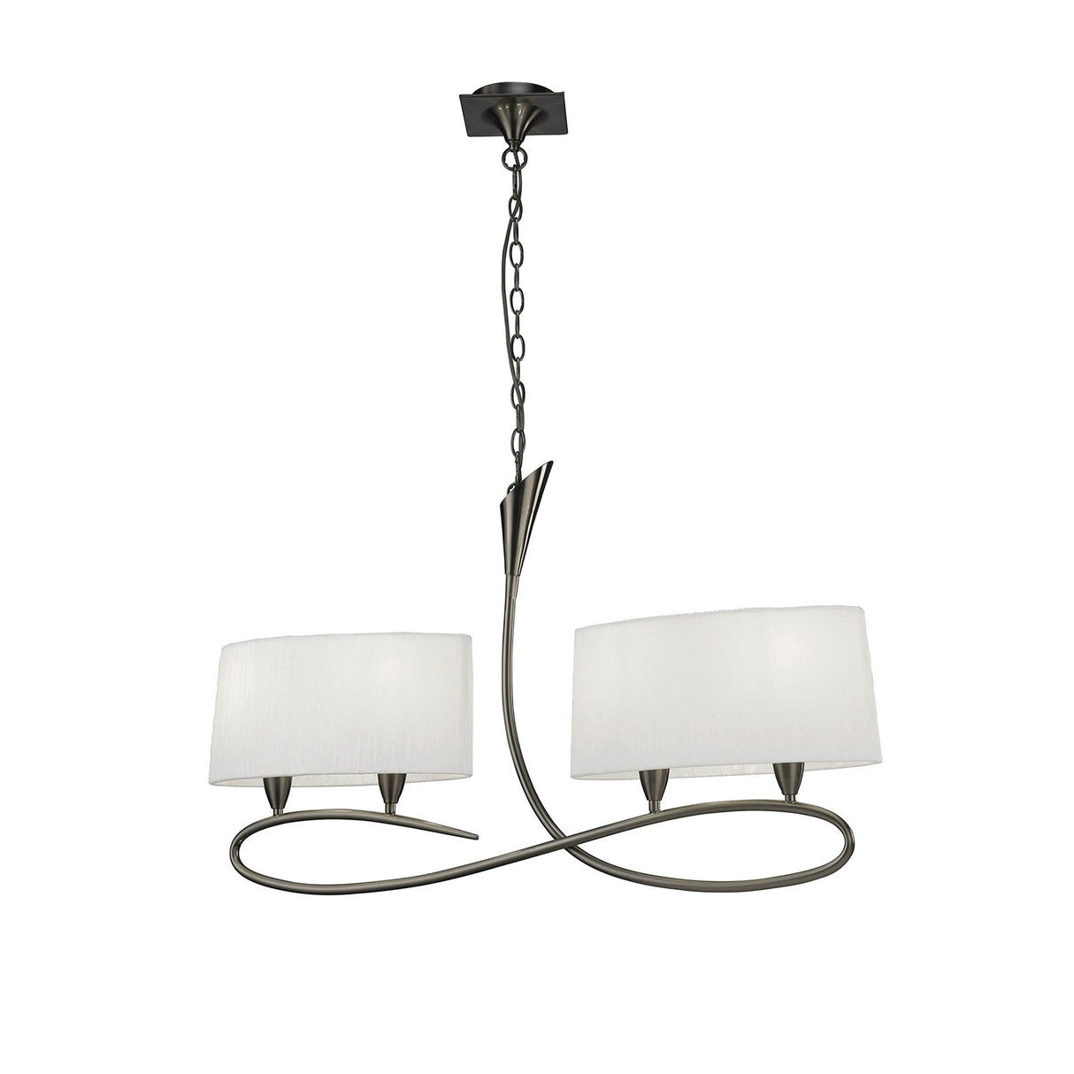 Lua Linear 2 Arm 4 Light Chandelier - Satin Nickel With White Shades
