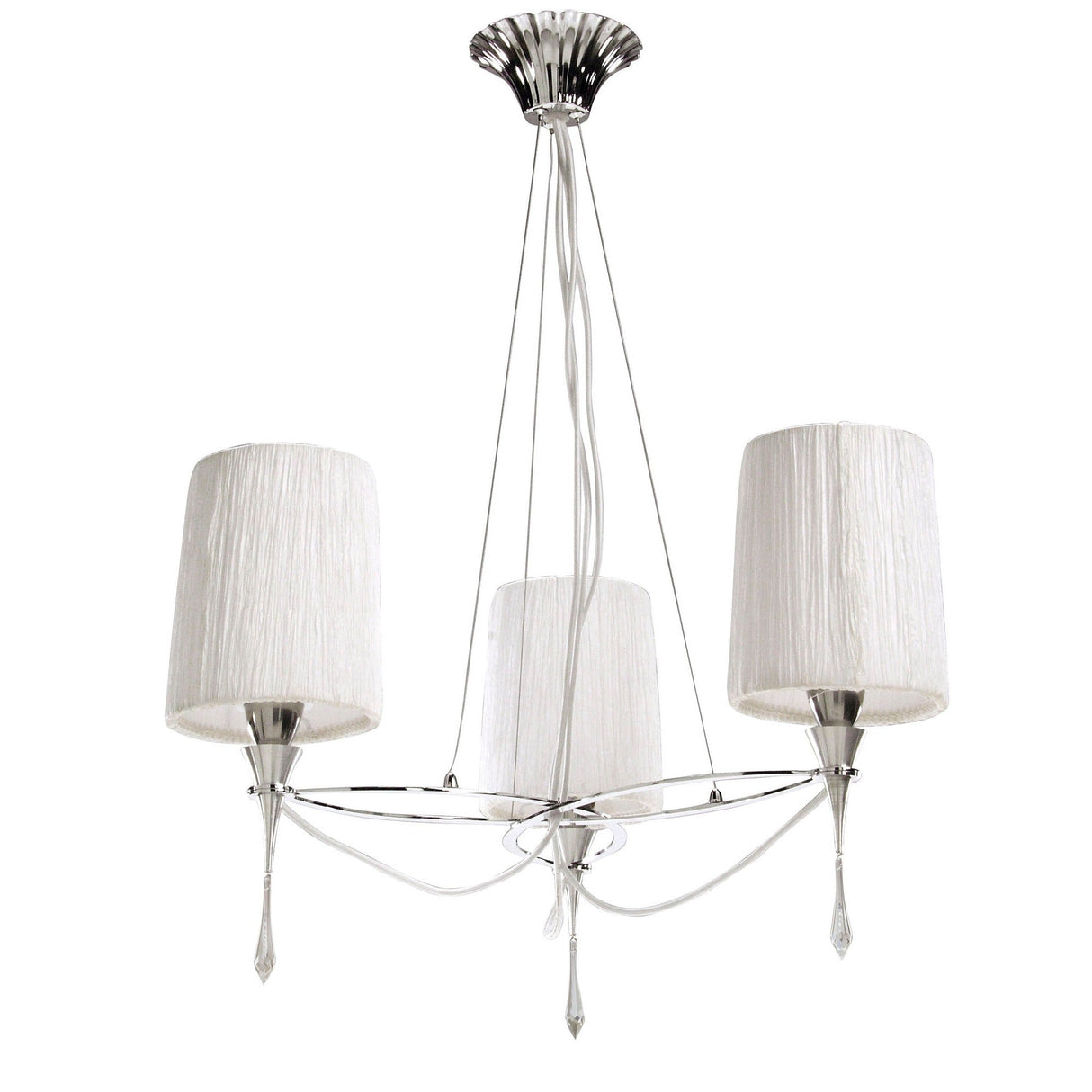 Lucca 65cm 3 Light Crystal Chandelier - Chrome With White Shades