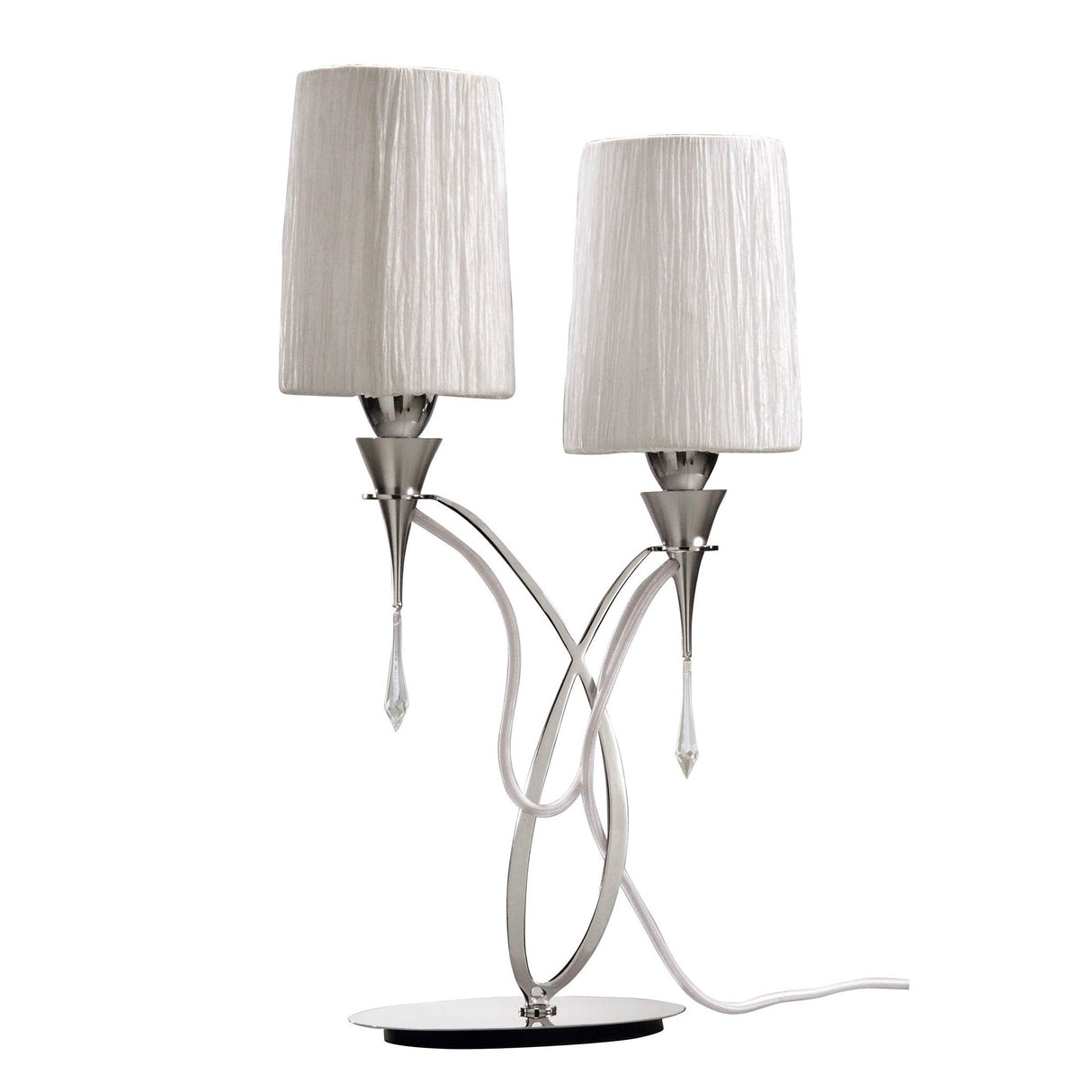 Lucca 2 Light Crystal Table Lamp - Chrome With White Shade