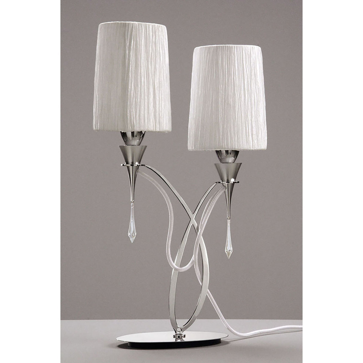 Lucca 2 Light Crystal Table Lamp - Chrome With White Shade