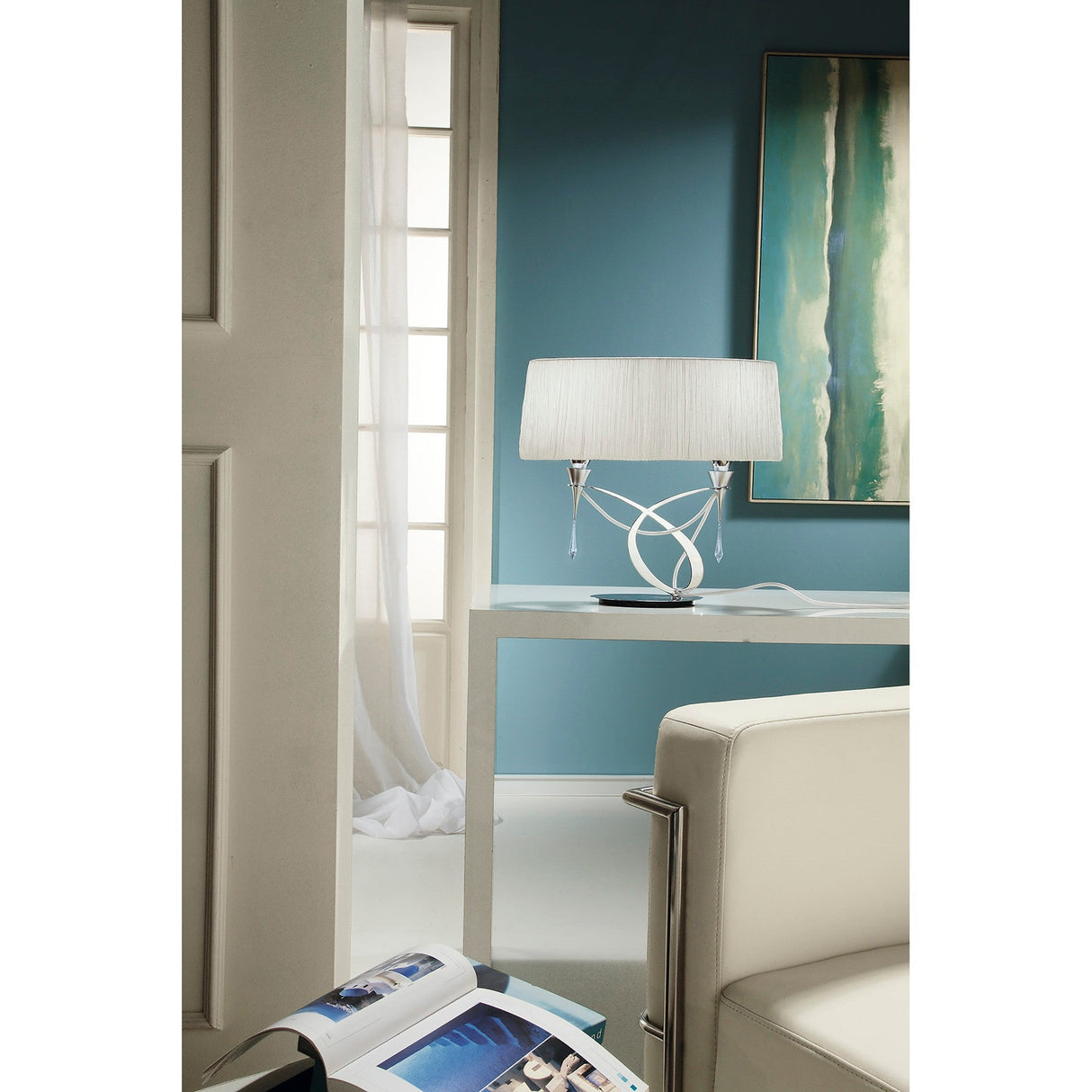 Lucca Small 2 Light Crystal Table Lamp - Chrome With White Shade