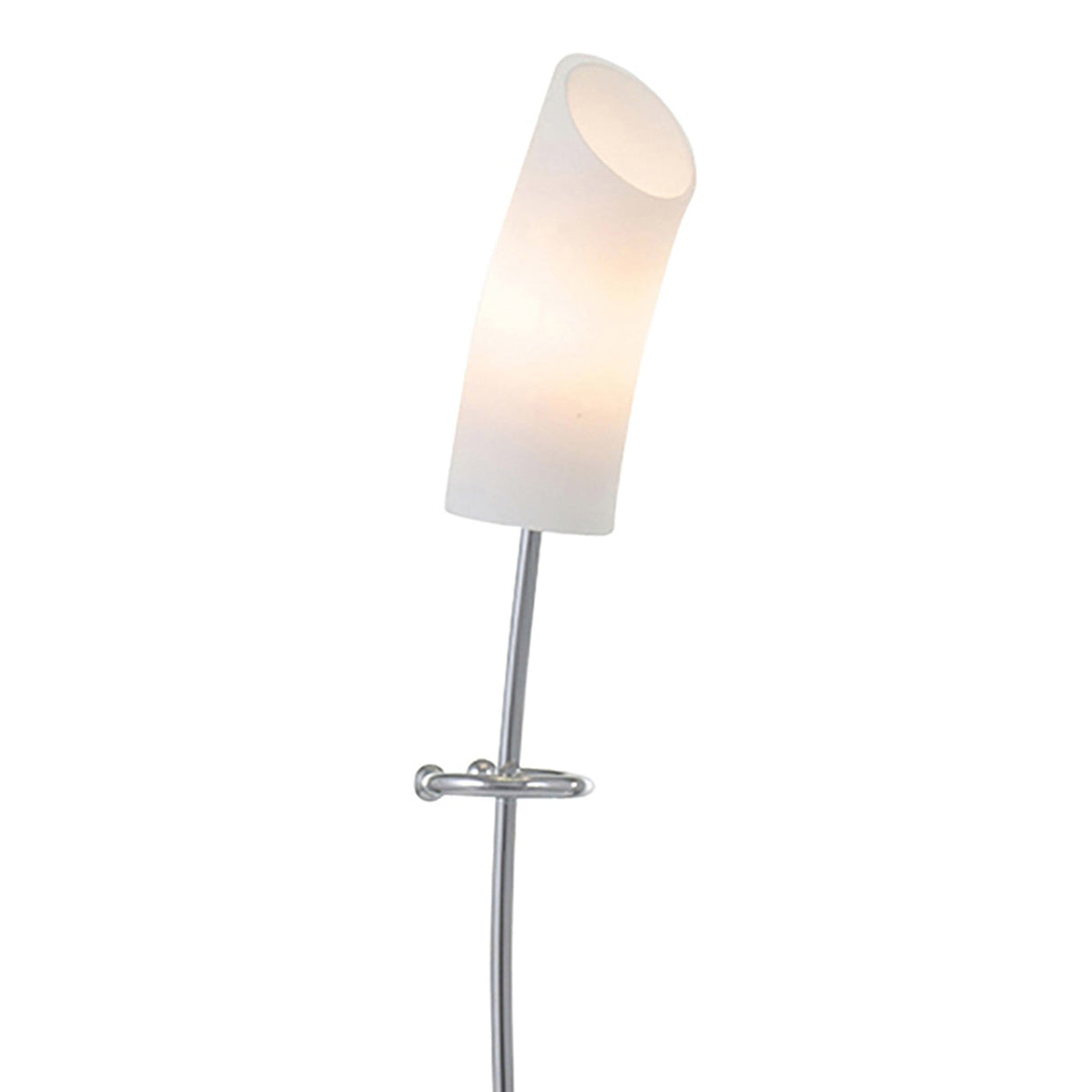 The Lucia 1 Light Table Lamp features polished chrome and a frosted cylindrical glass shade, emitting a soft glow—perfect for bringing contemporary style and gentle lighting to any room.