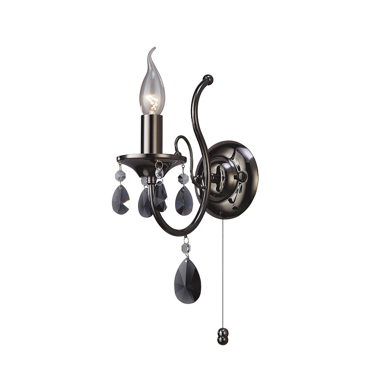 Luna 1 Light Crystal Wall Light With Switch - Black Chrome