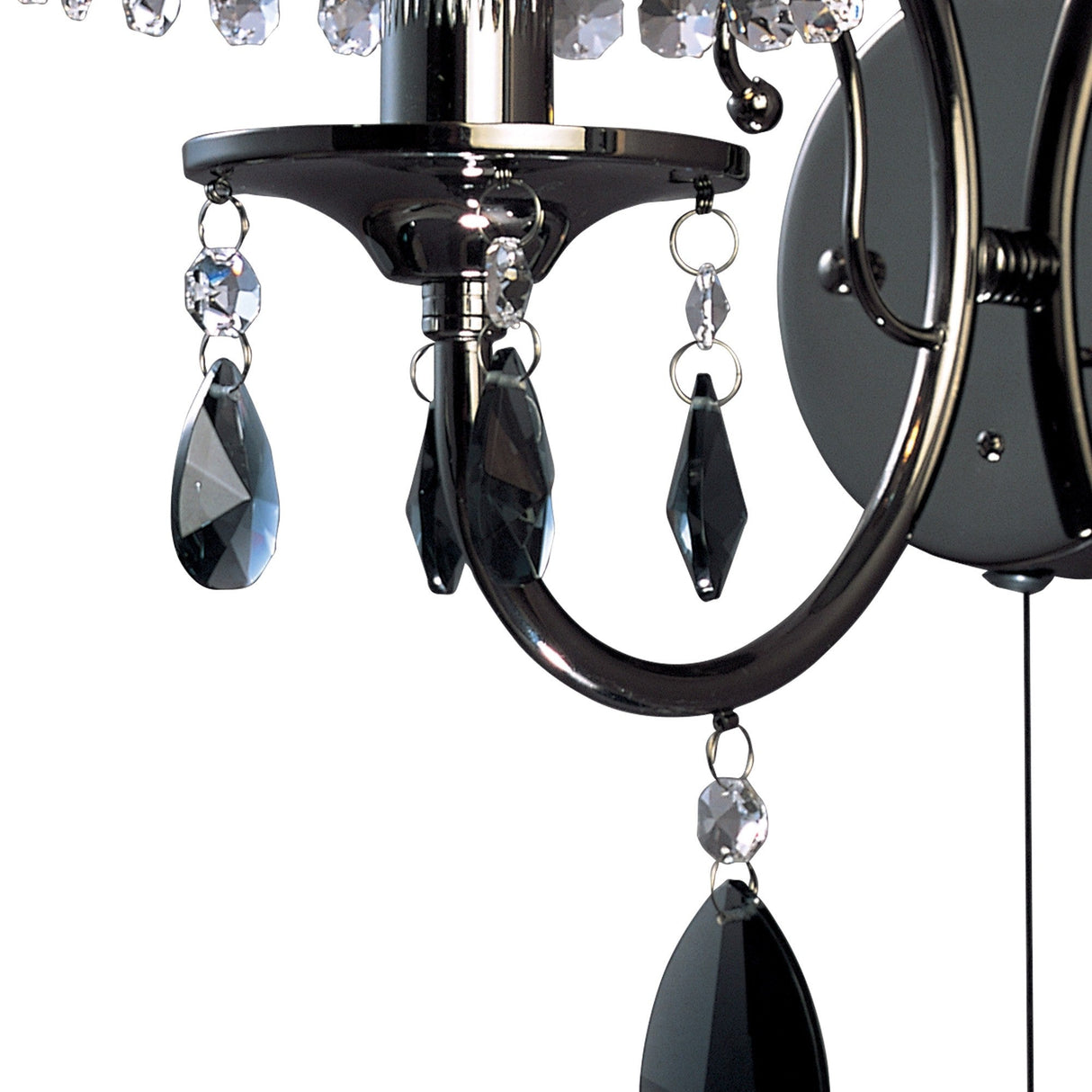 Luna 1 Light Crystal Wall Light With Switch - Black Chrome