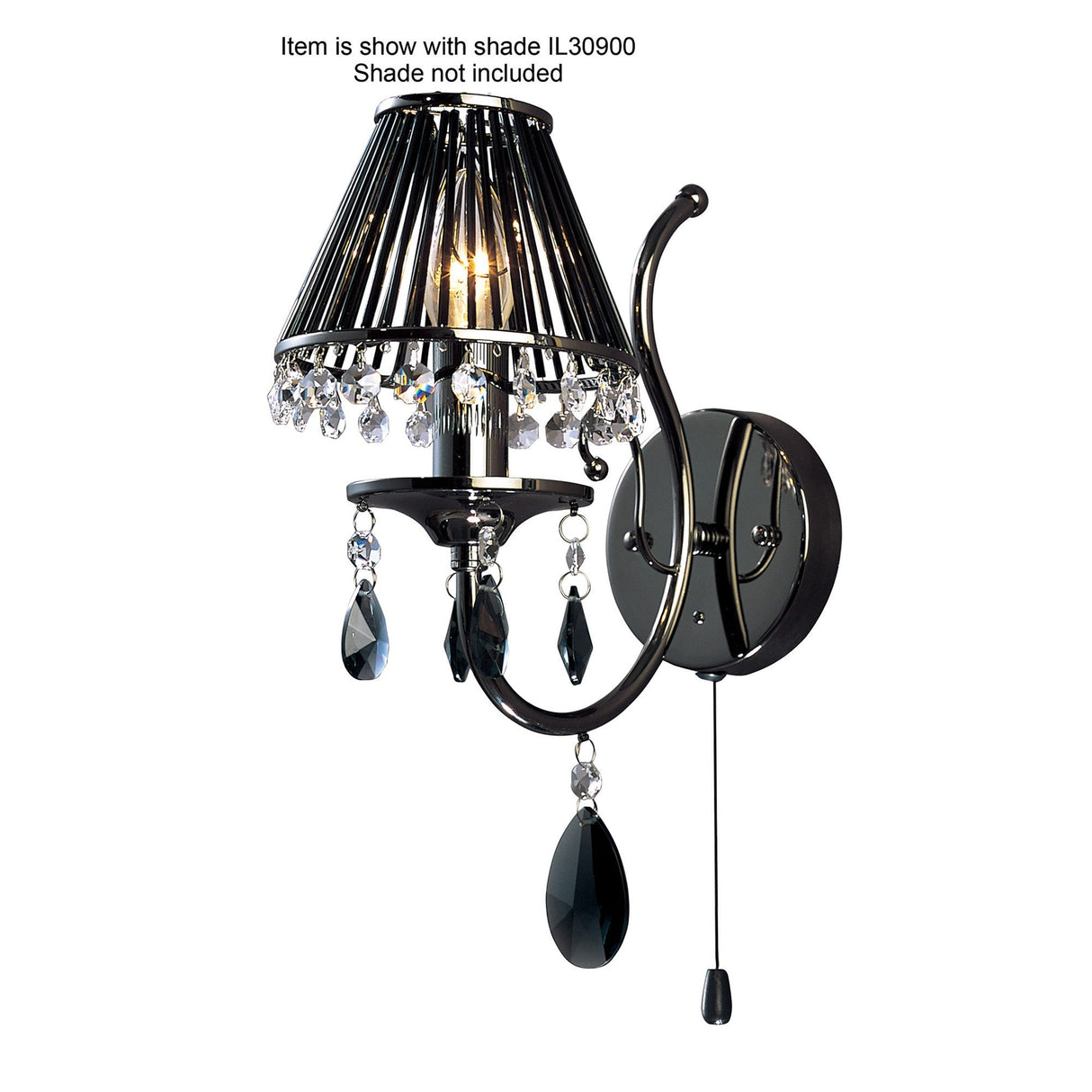 Luna 1 Light Crystal Wall Light With Switch - Black Chrome