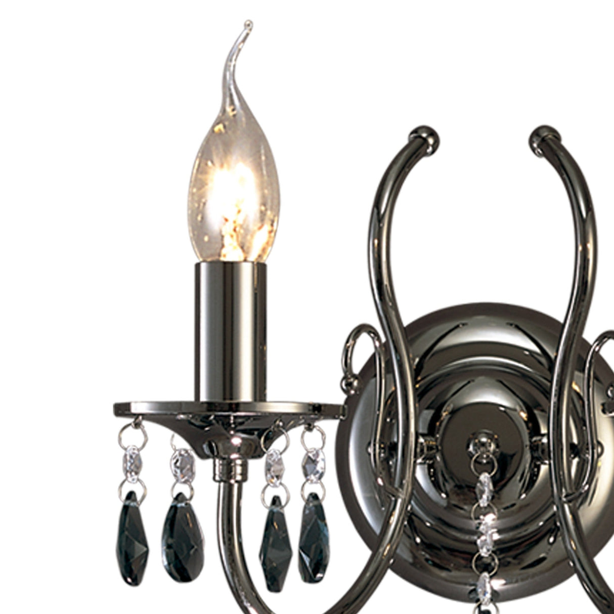 Luna 2 Light Crystal Wall Light With Switch - Black Chrome