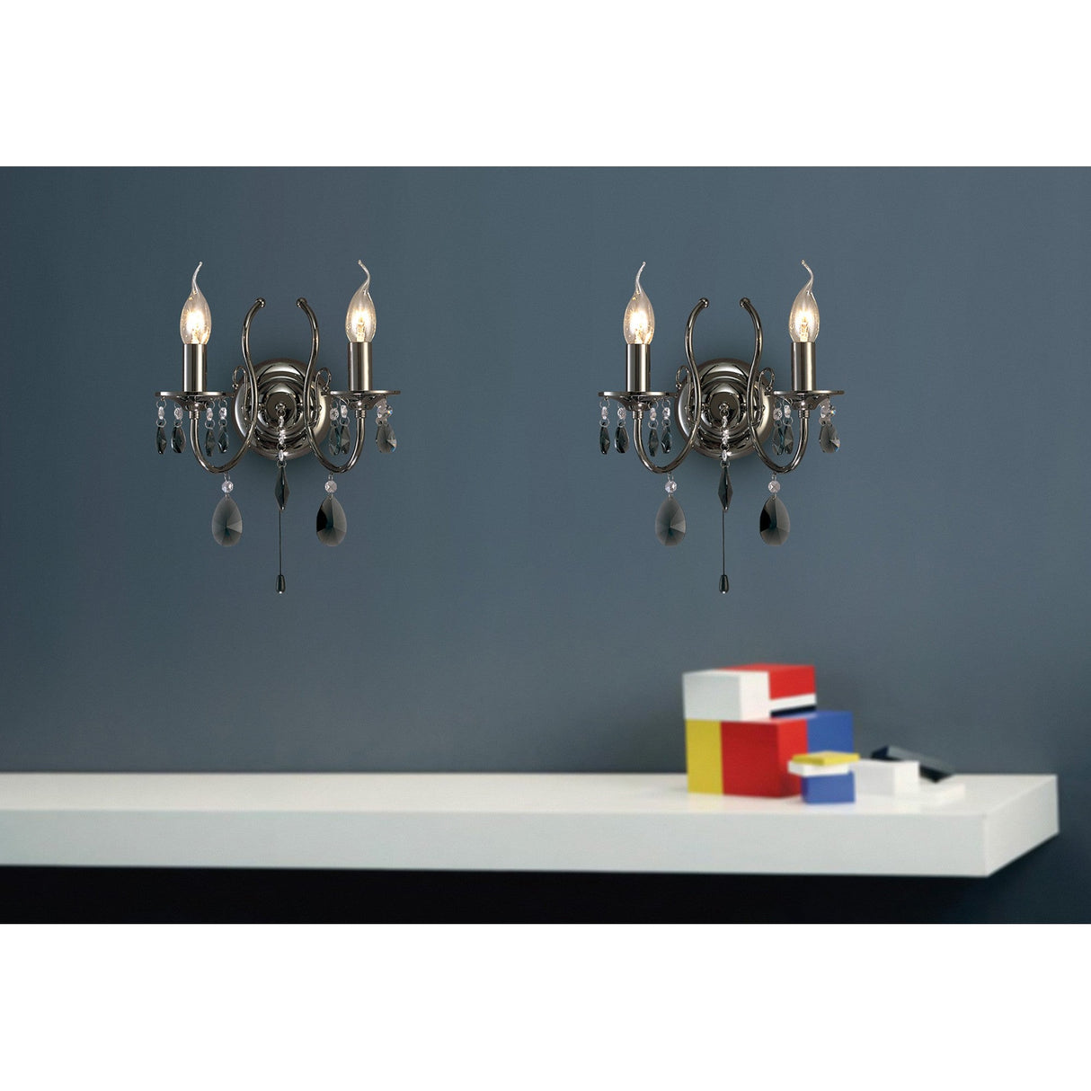 Luna 2 Light Crystal Wall Light With Switch - Black Chrome