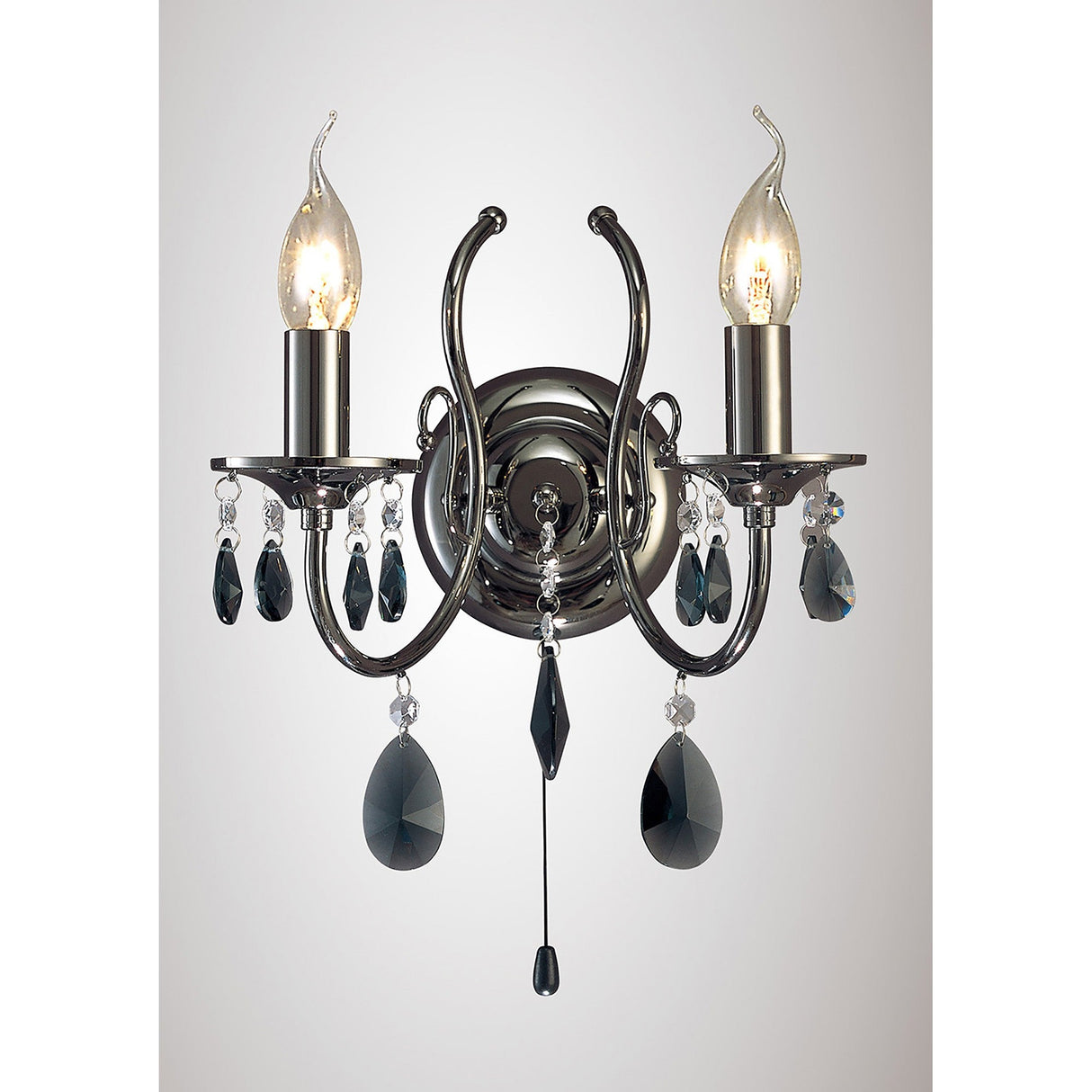 Luna 2 Light Crystal Wall Light With Switch - Black Chrome