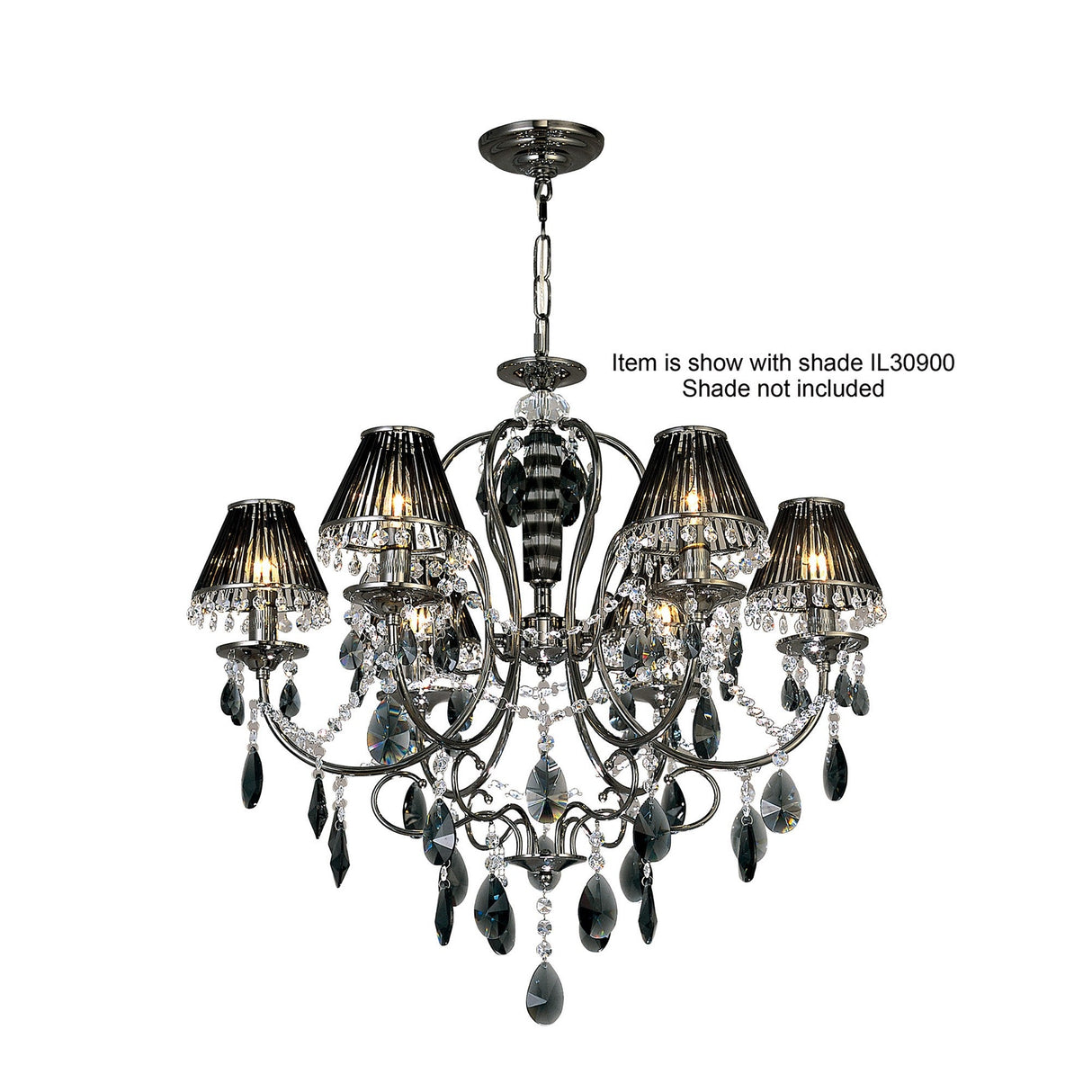 Luna 66cm 6 Light Crystal Chandelier - Black Chrome
