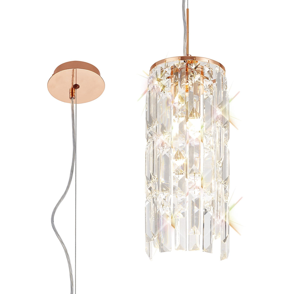 Maddison 2 Light Cylinder Crystal Pendant Light – French Gold