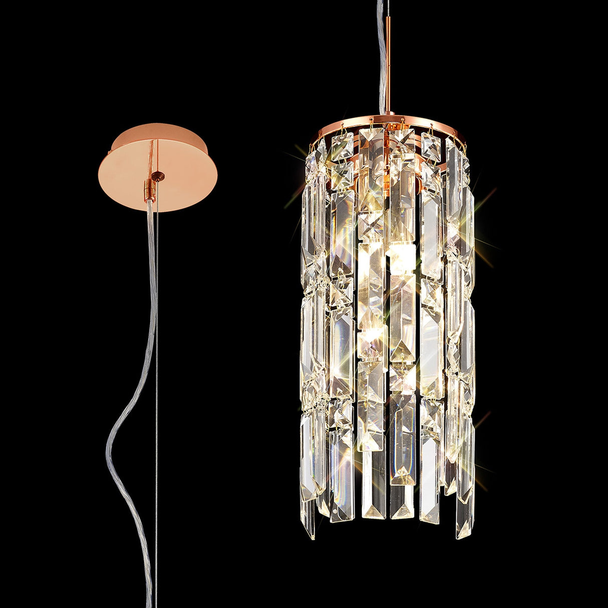 Maddison 2 Light Cylinder Crystal Pendant Light – French Gold