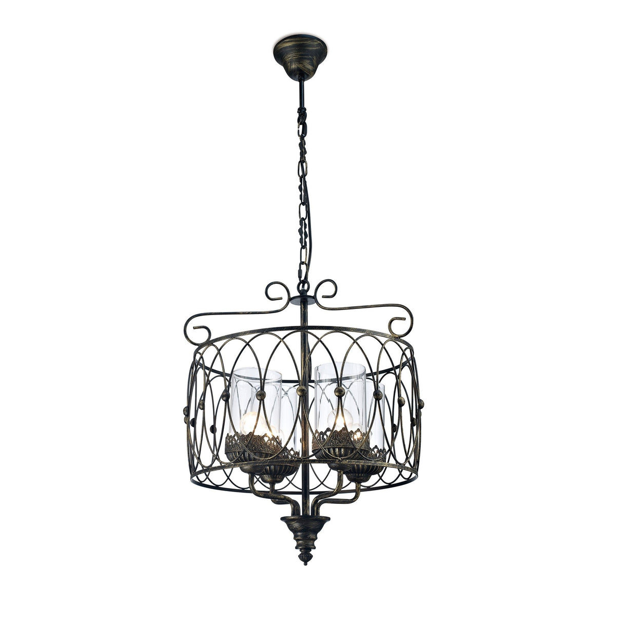 Malcolm 46cm 4 Light Glass Chandelier - Black & Gold