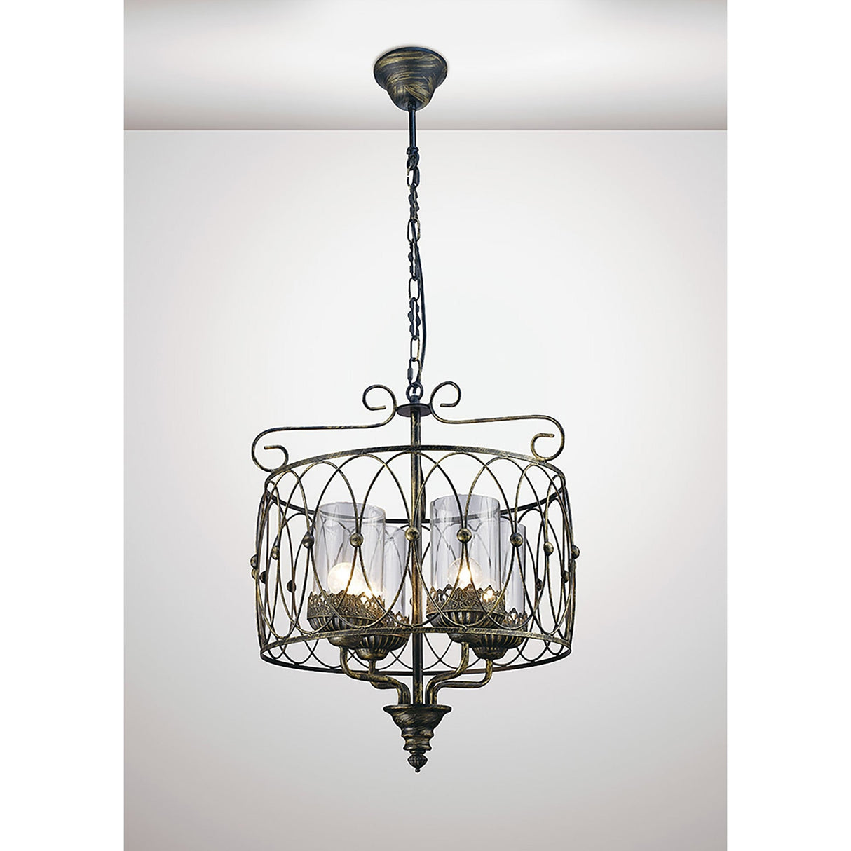 Malcolm 46cm 4 Light Glass Chandelier - Black & Gold