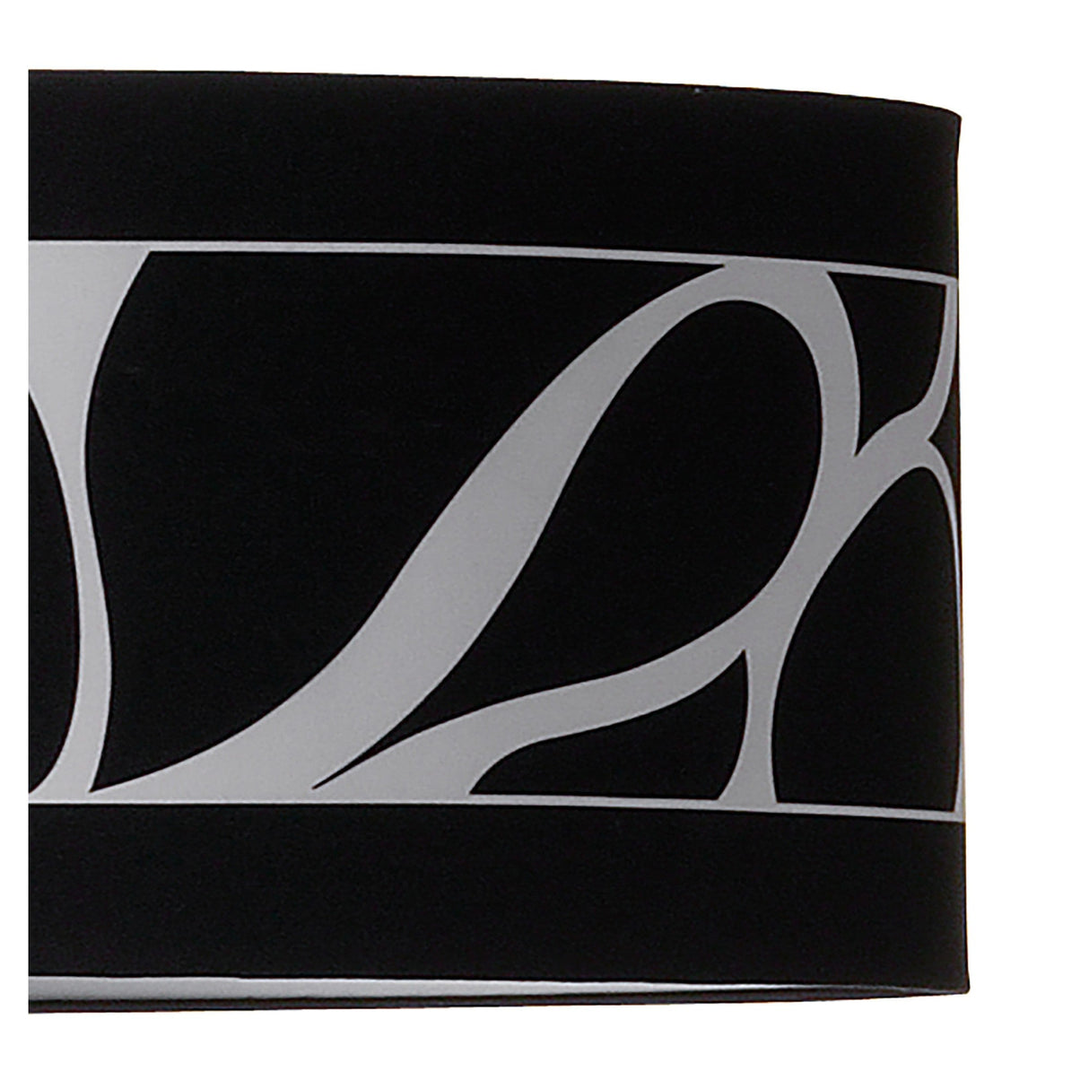 A close-up of the Manhattan 3 Light Floor Lamp showcases its sleek chrome base and black cylindrical shade featuring a white abstract curving line pattern, highlighting its modern design against a white background.