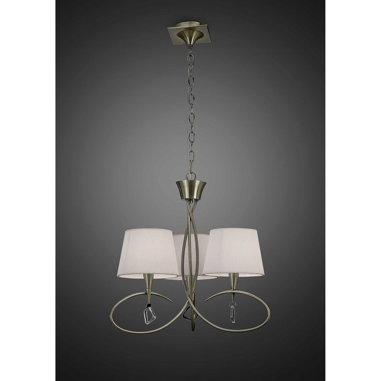 Mara 64cm 3 Light Chandelier - Antique Brass With White Shades