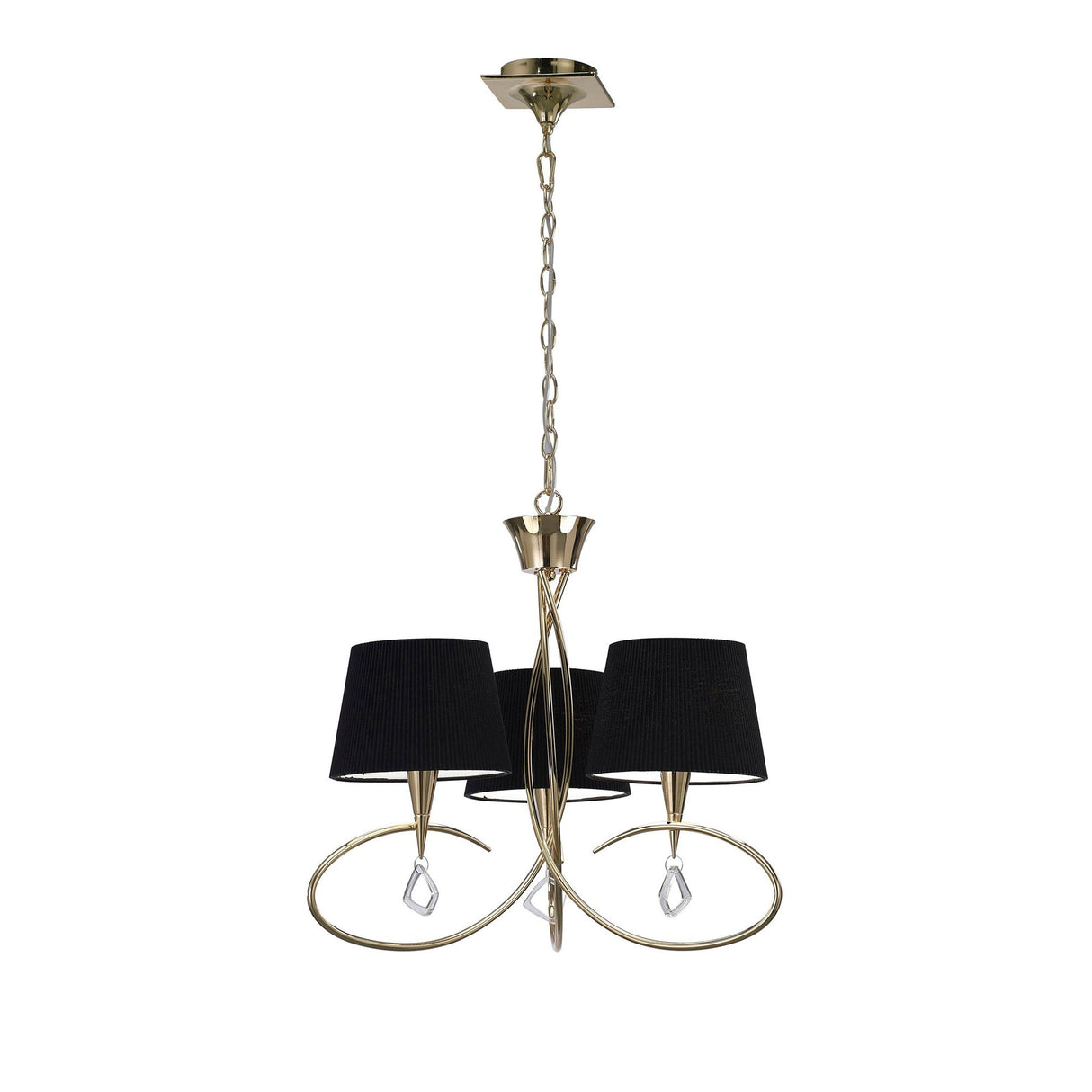 Mara 64cm 3 Light Chandelier - French Gold With Black Shades