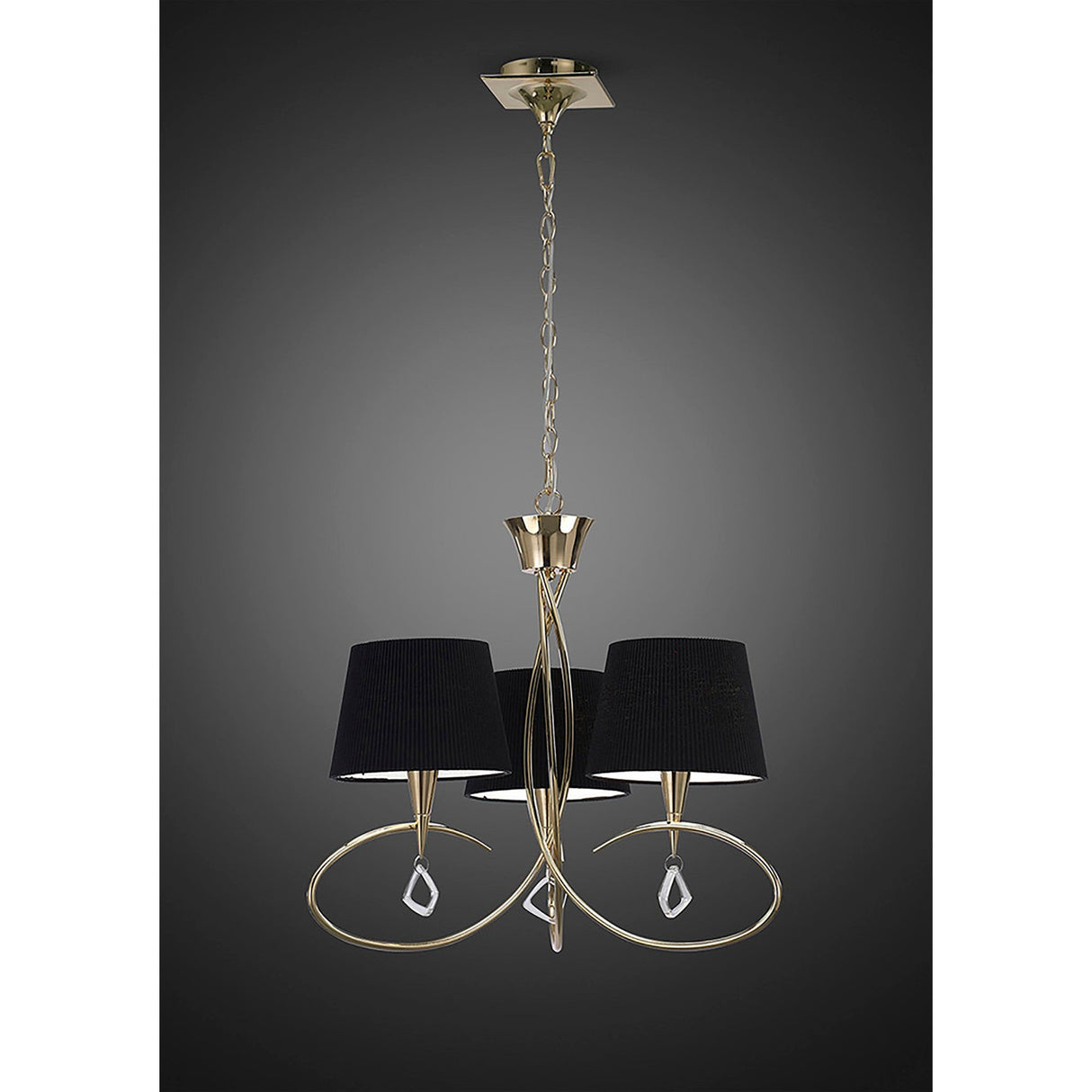 Mara 64cm 3 Light Chandelier - French Gold With Black Shades
