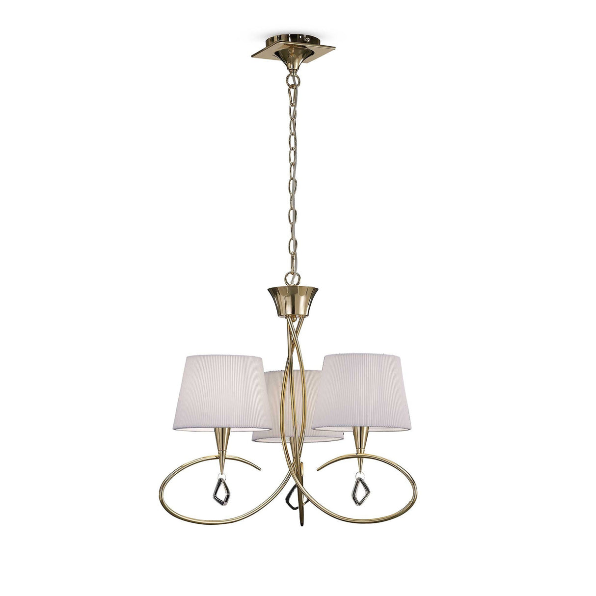 Mara 64cm 3 Light Chandelier - French Gold With White Shades