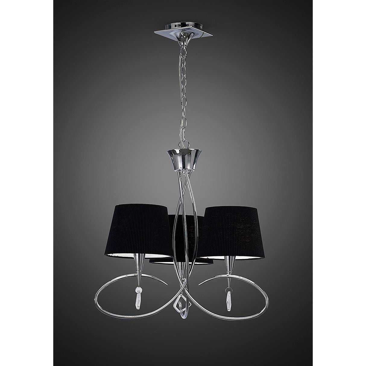 Mara 64cm 3 Light Chandelier - Polished Chrome With Black Shades