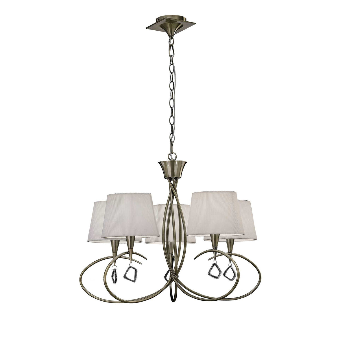 Mara 78cm 5 Light Chandelier - Antique Brass With White Shades