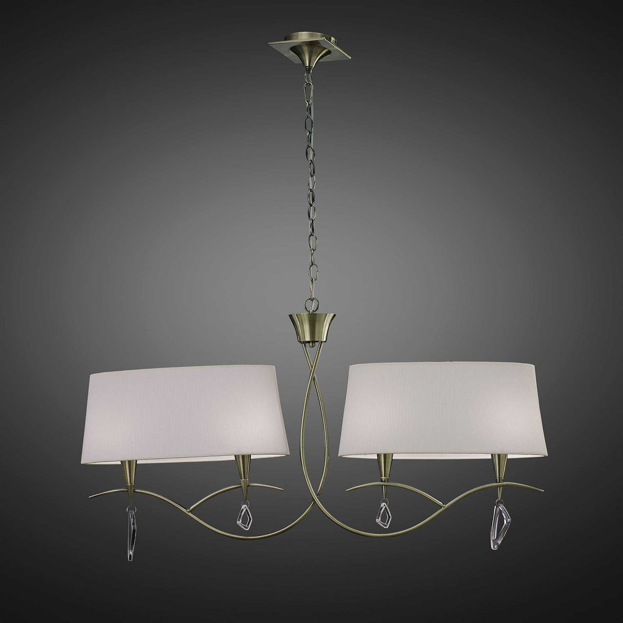 Mara 2 Arm 4 Light Chandelier - Antique Brass With White Shades