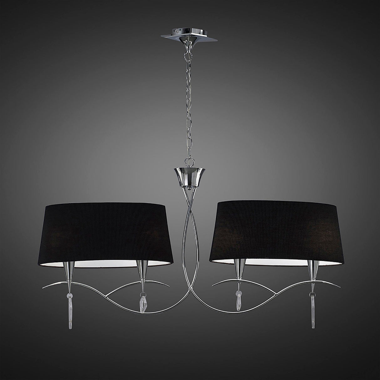 Mara 2 Arm 4 Light Chandelier - Polished Chrome With Black Shades