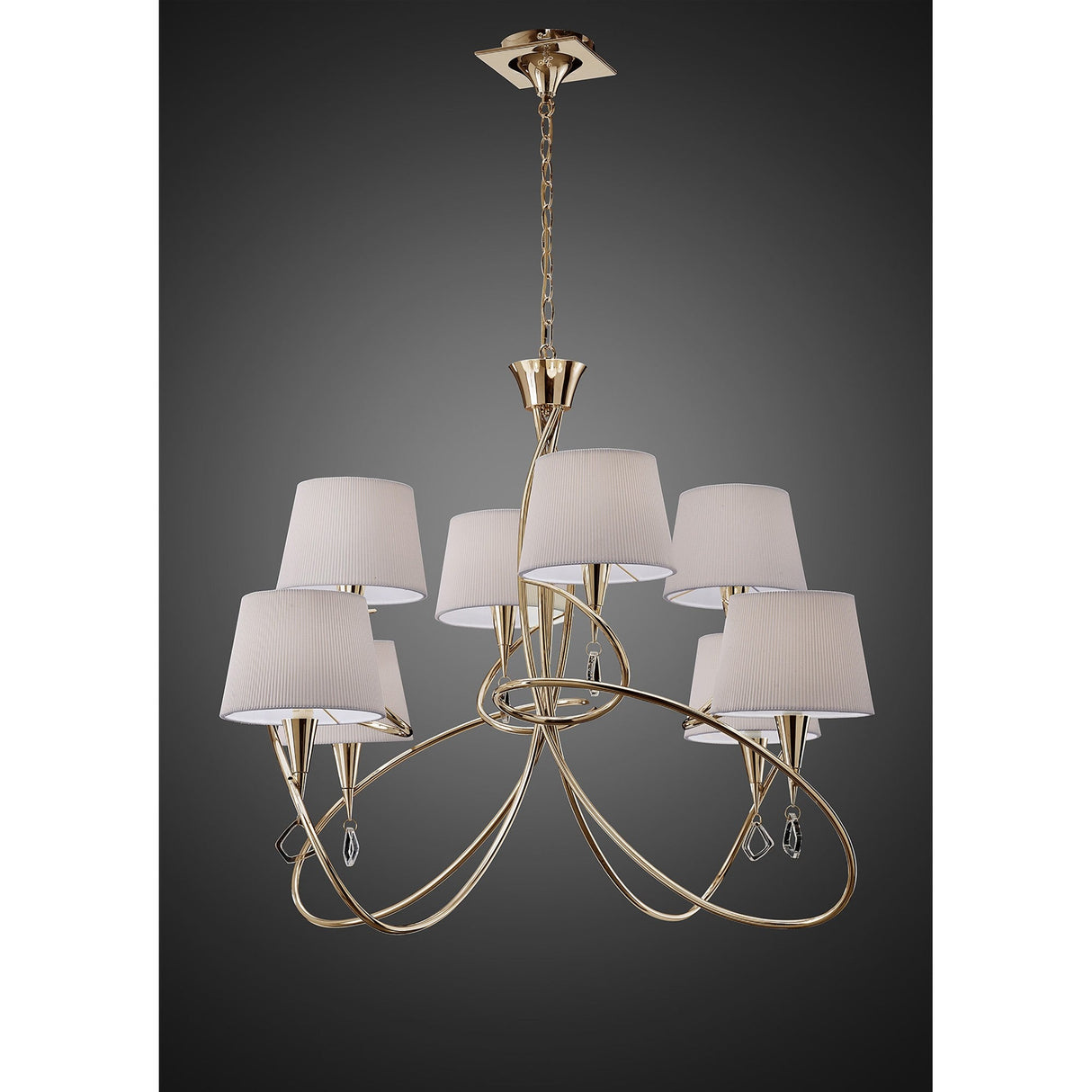 Mara 100cm 2 Tier 8 Light Chandelier - French Gold With White Shades