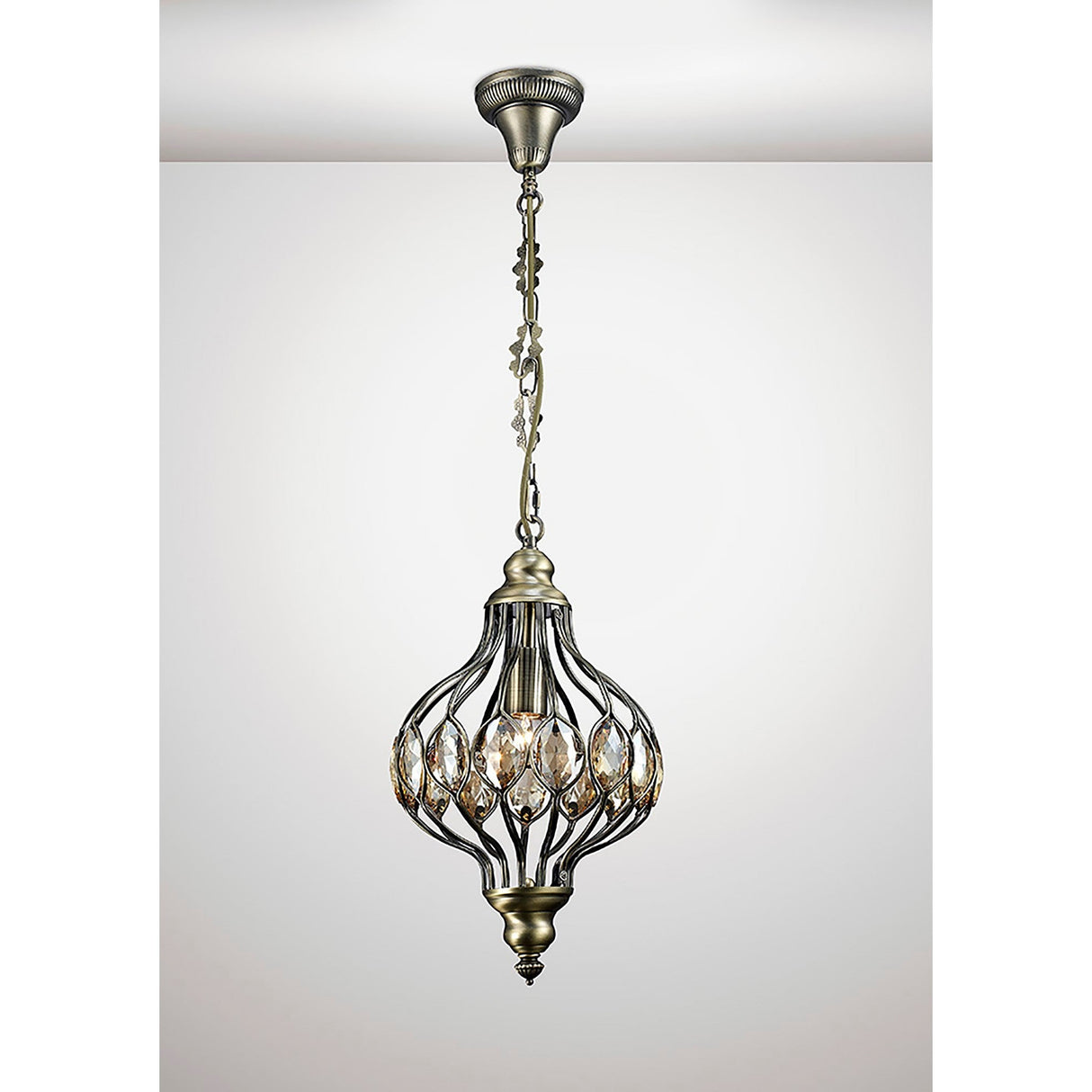 Marisa 24cm 1 Light Crystal Pendant Light - Antique Brass & Amber