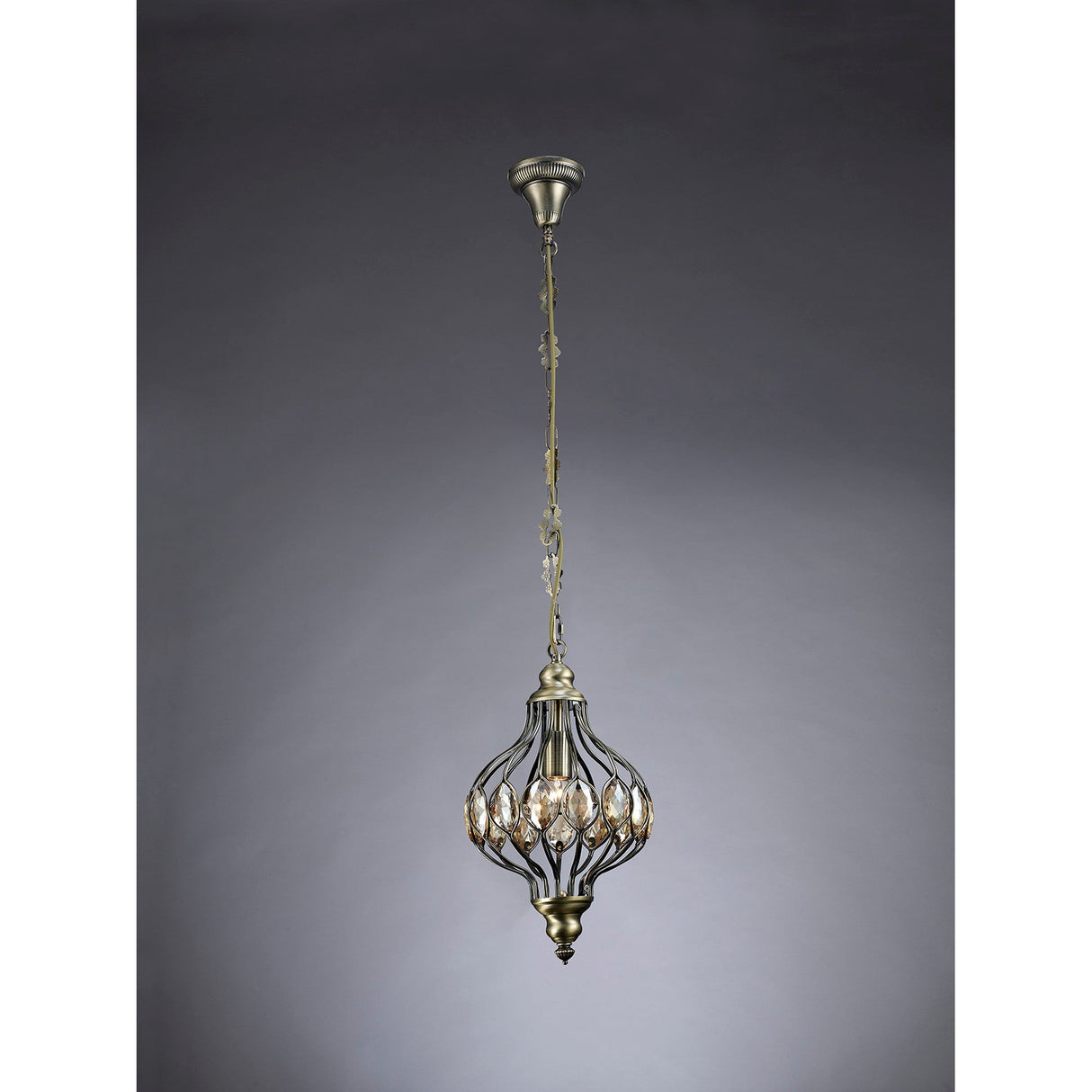 Marisa 24cm 1 Light Crystal Pendant Light - Antique Brass & Amber