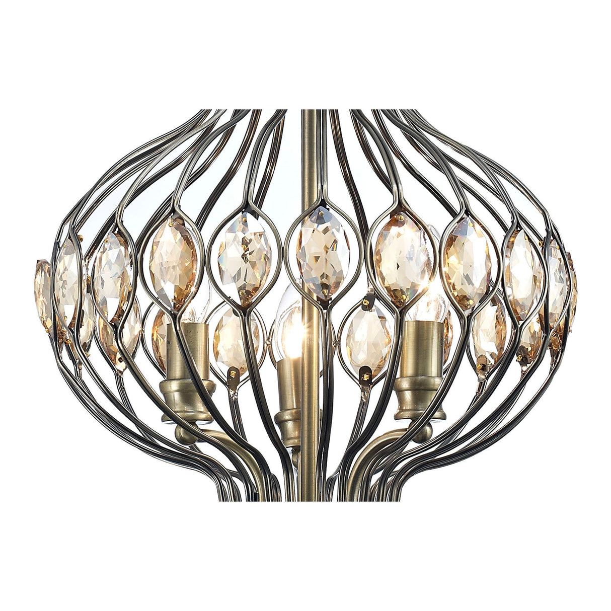 Marisa 3 Light Crystal Pendant Light – Antique Brass