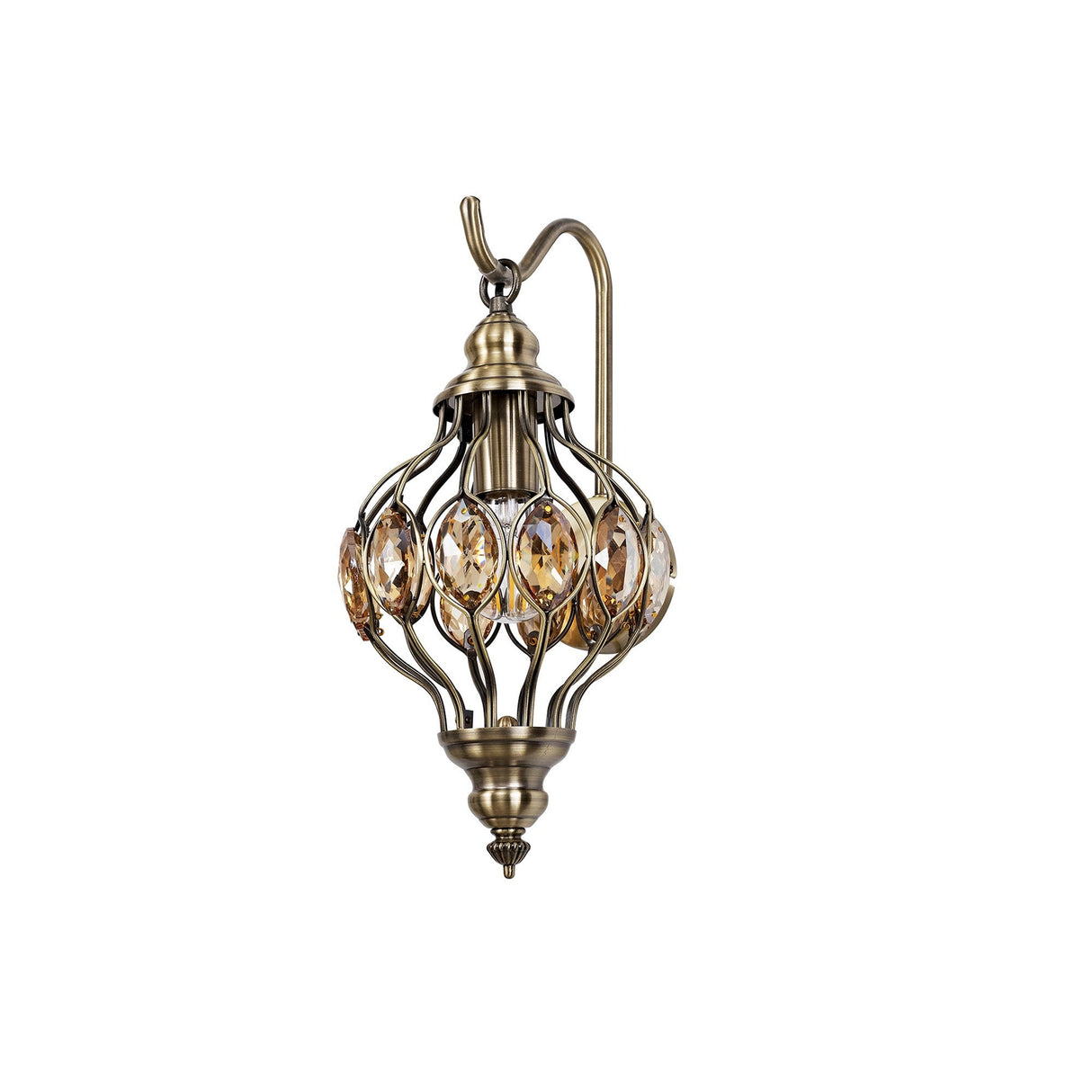 Marisa 1 Light Amber Crystal Wall Light - Antique Brass