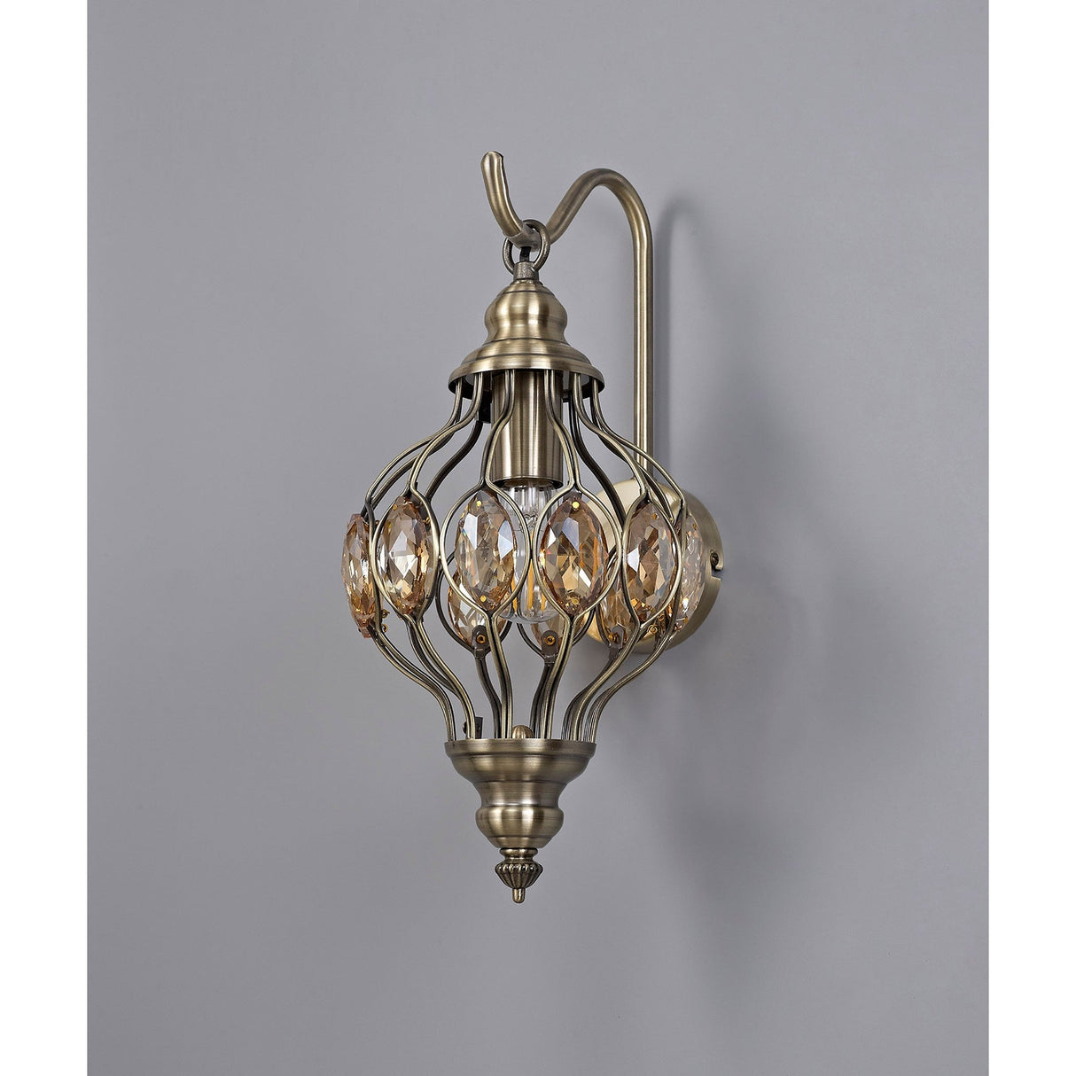 Marisa 1 Light Amber Crystal Wall Light - Antique Brass