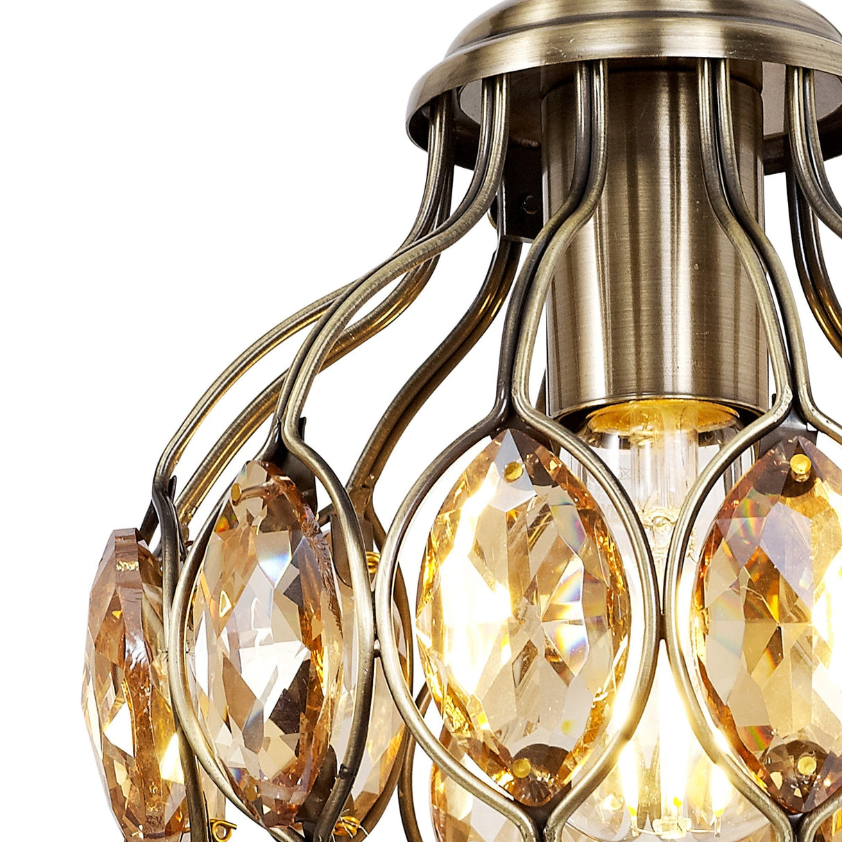 Marisa 1 Light Amber Crystal Wall Light - Antique Brass