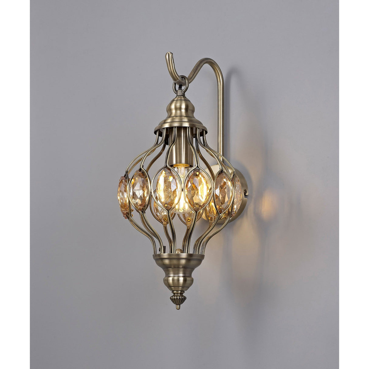 Marisa 1 Light Amber Crystal Wall Light - Antique Brass
