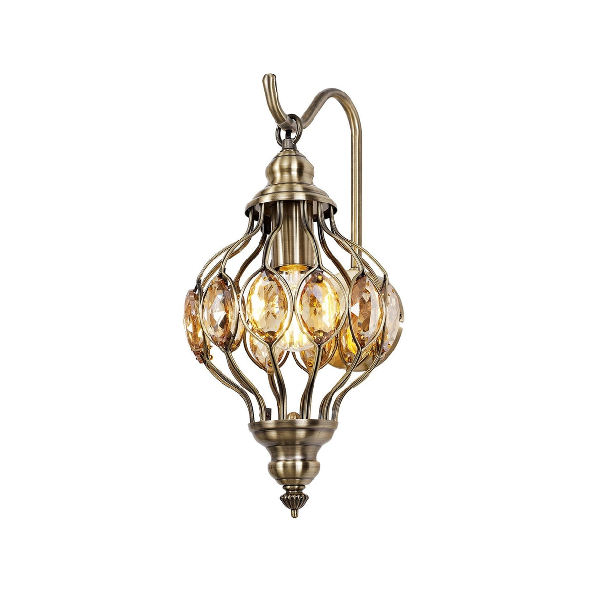 Marisa 1 Light Amber Crystal Wall Light - Antique Brass