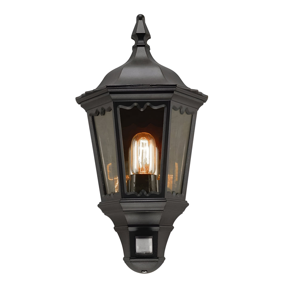 Medstead 1 Light Half Lantern with PIR - Black