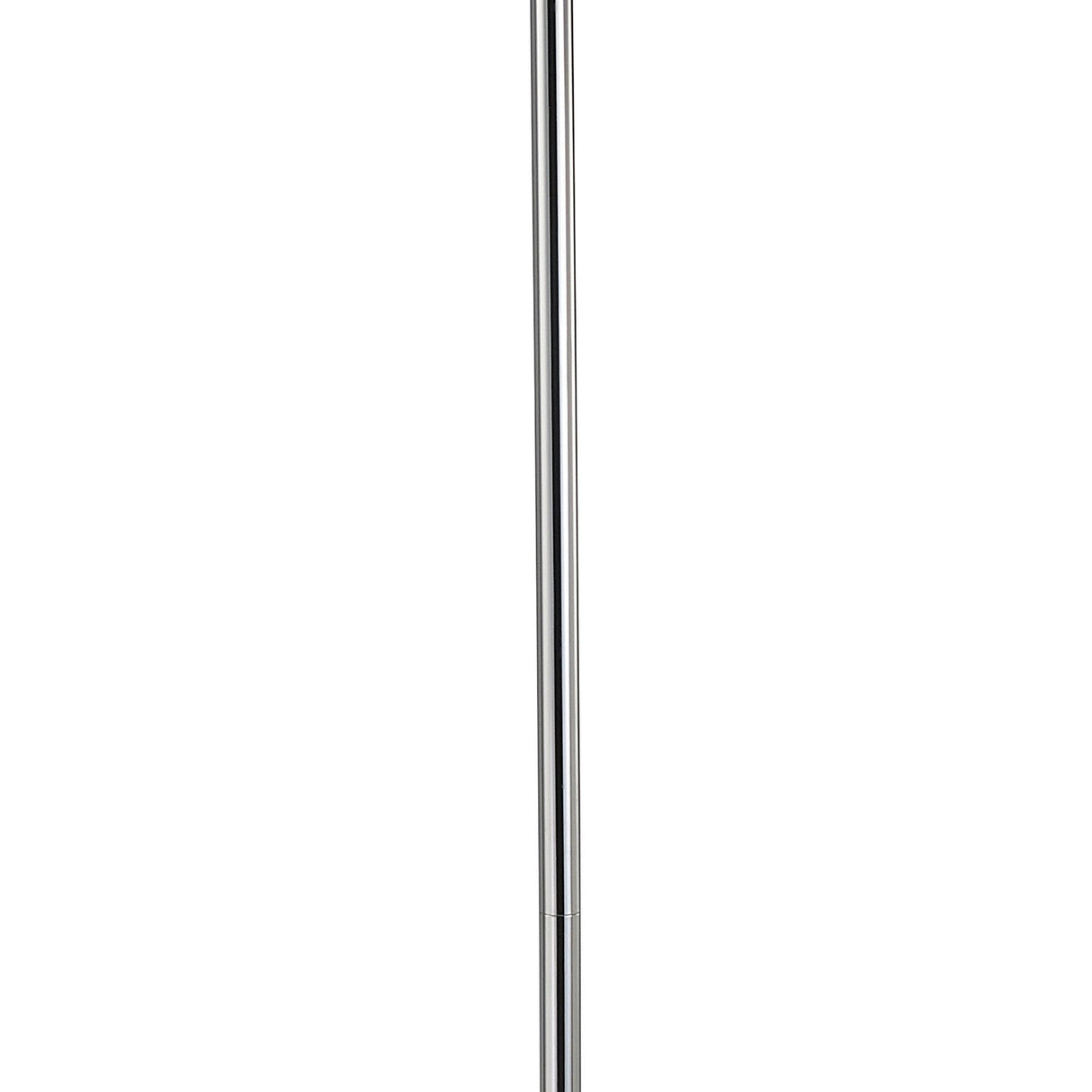 The Mediterraneo 2 Light Glass Floor Lamp features a slim polished chrome stand, a round base, and is topped with a large white drum shade for soft ambient lighting.
