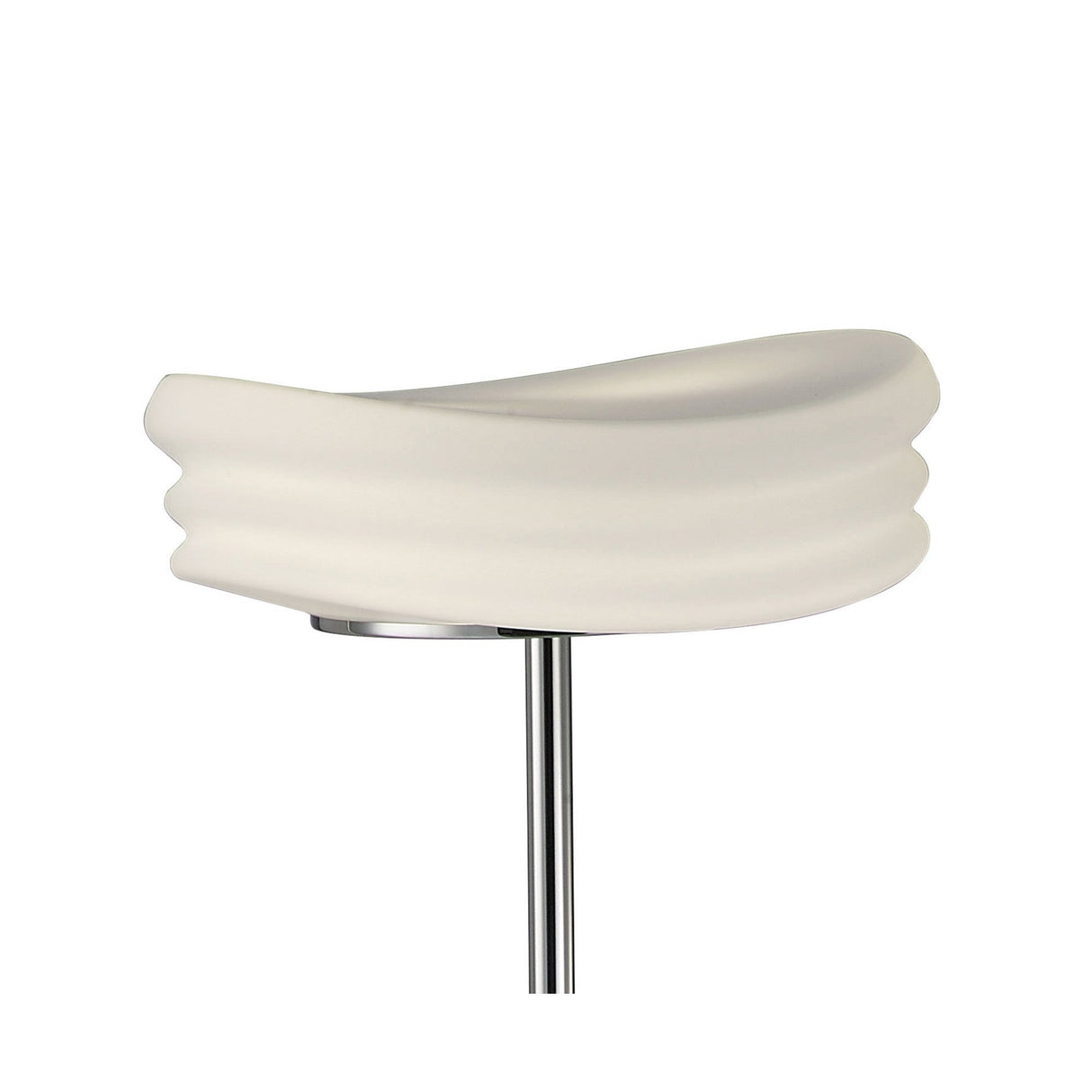 The Mediterraneo 2 Light Glass Floor Lamp features polished chrome accents and a sleek design, styled against a plain white background with ambient lighting for a chic, contemporary look.