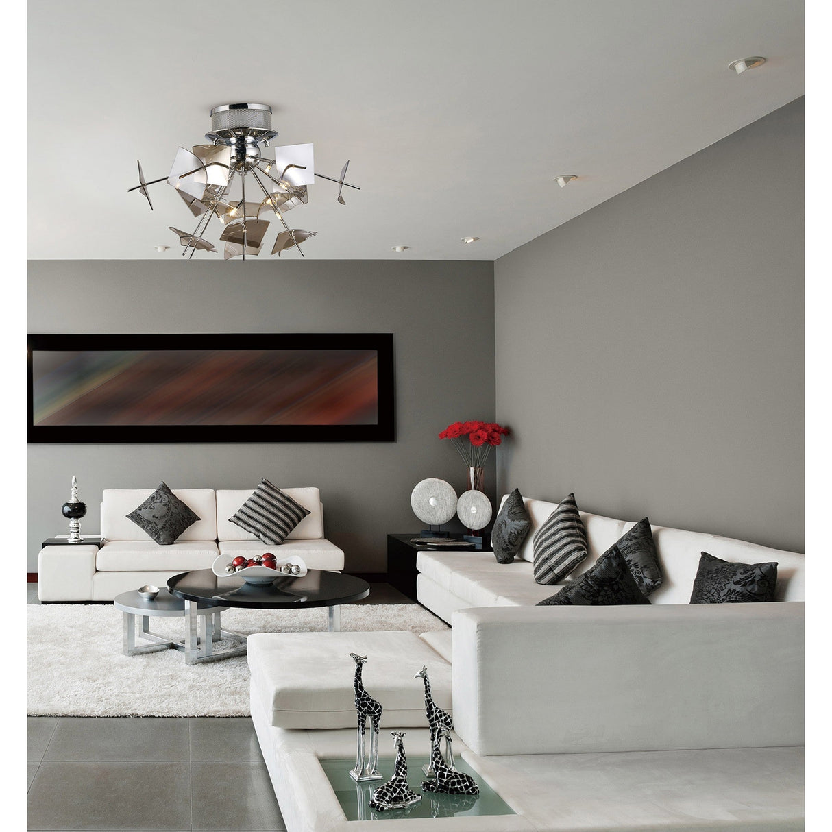 Meridan 6 Light Smoked Glass Semi-Flush Ceiling Light - Polished Chrome