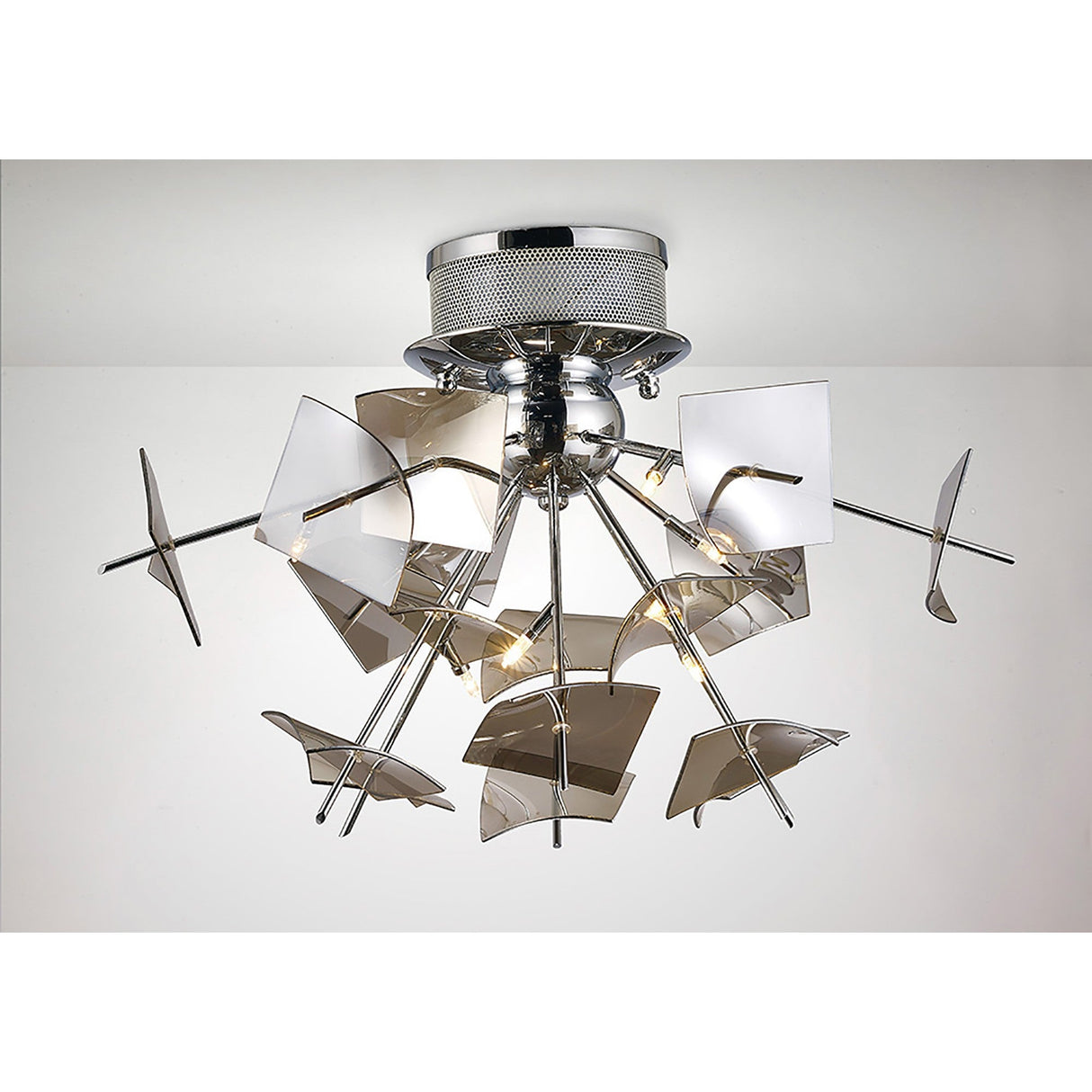 Meridan 6 Light Smoked Glass Semi-Flush Ceiling Light - Polished Chrome