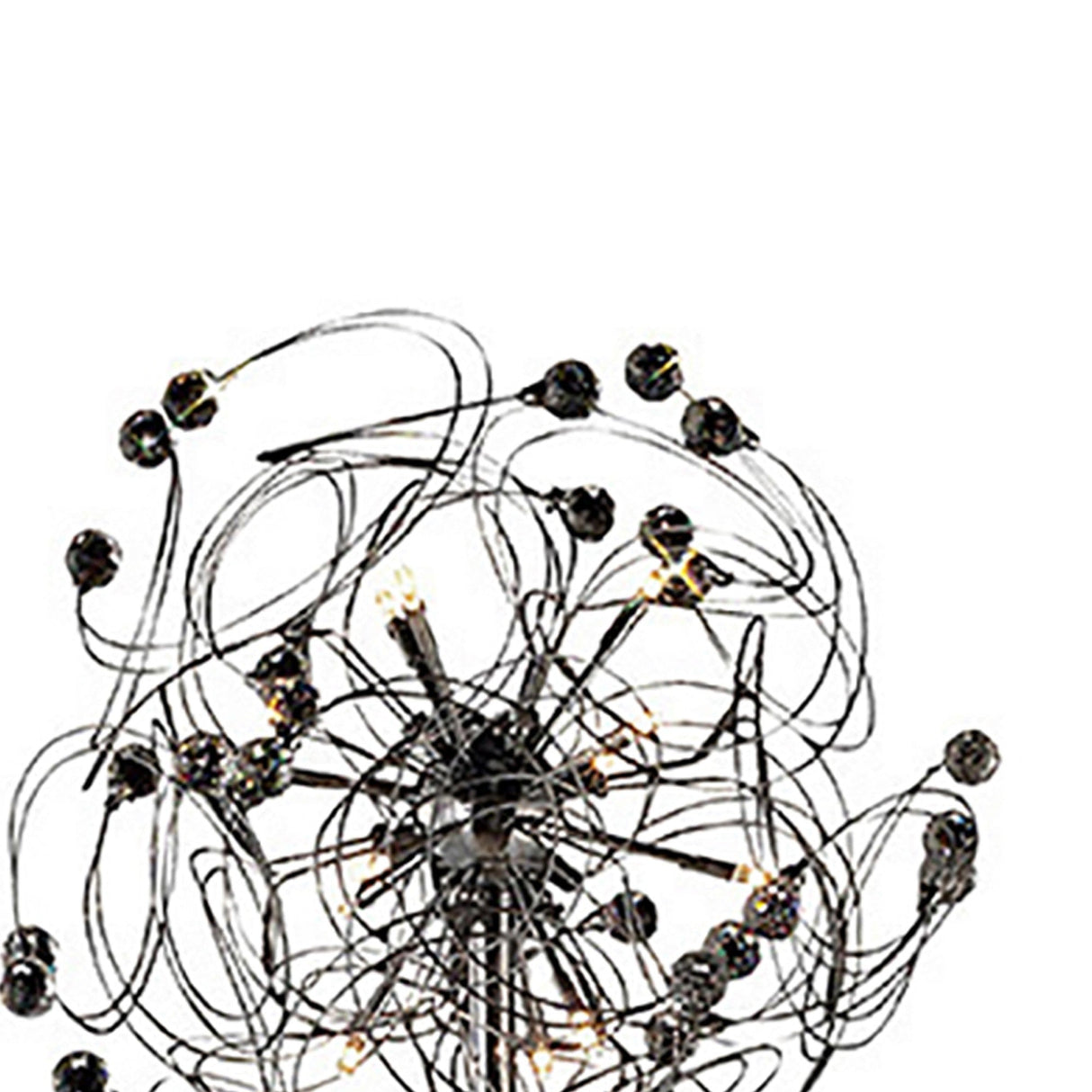 The Messe 12 Light Crystal Floor Lamp in polished chrome features multiple sleek arms and sparkling bulbs, offering an abstract, elegant look that adds unique ambient lighting and modern flair to your space.