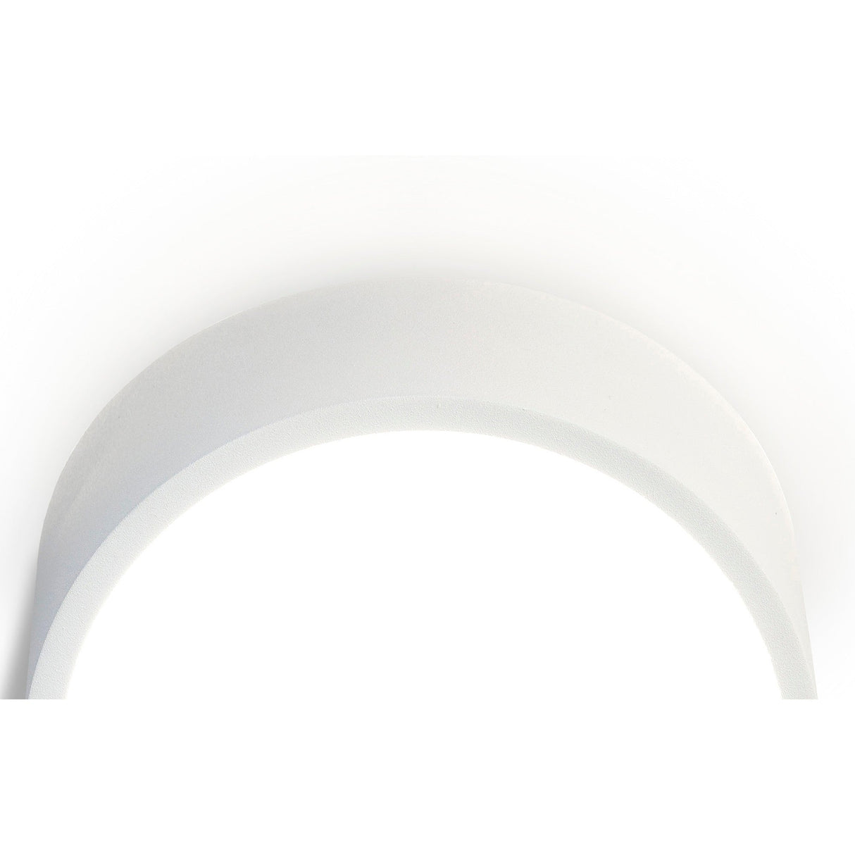 Close-up of the Mantra Mini Round 2 Light outdoor wall light, showing the curved silver aluminium frame and opal white diffuser edge against a white background.