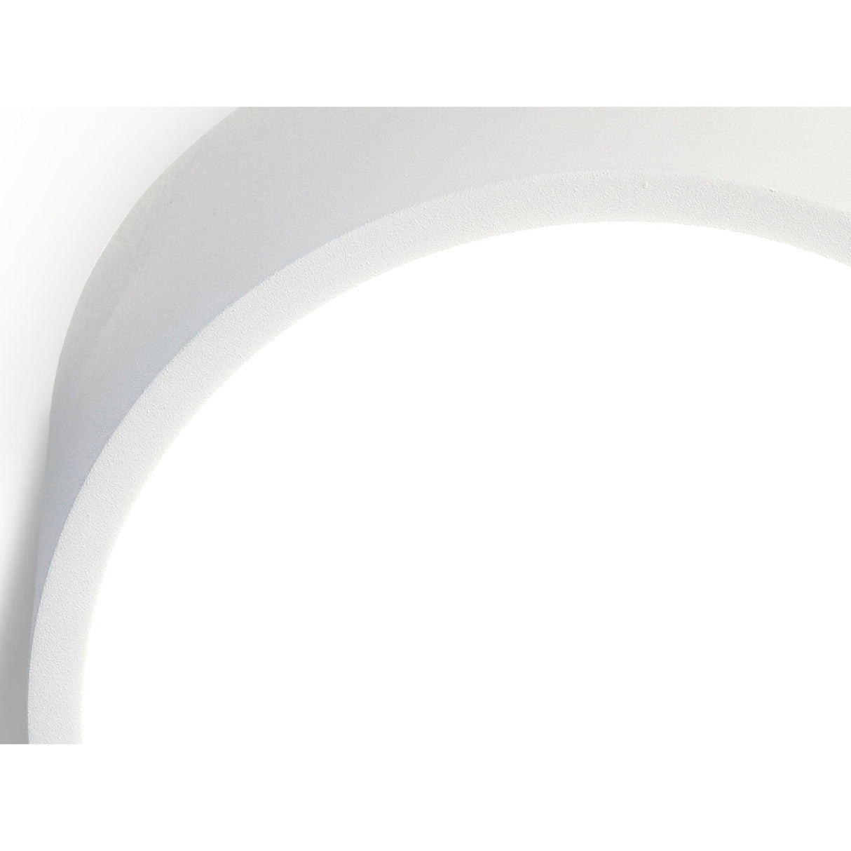 Close-up of the Mantra Mini Round outdoor wall light showing the curved silver aluminium frame edge against a plain white background.