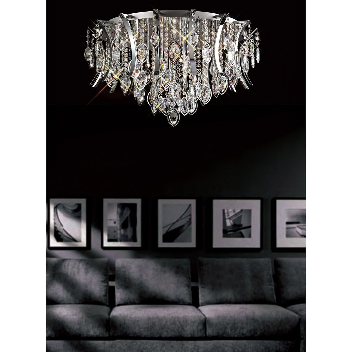 Mios 15 Light Crystal Flush Ceiling Light - Polished Chrome