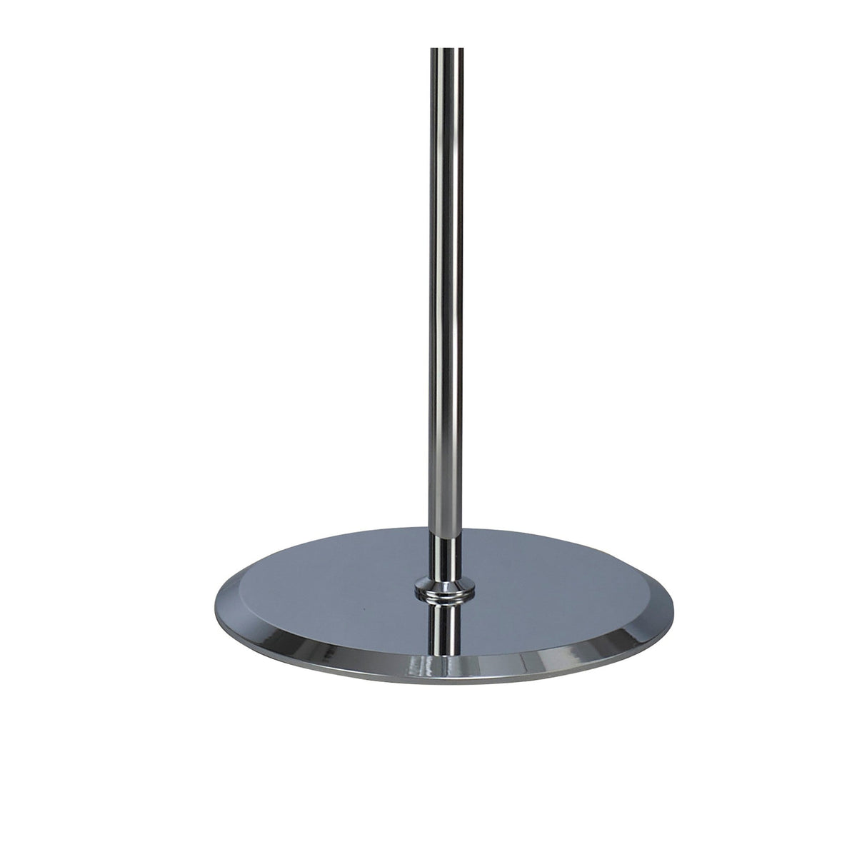 The Miss 3 Light Floor Lamp in gloss white and polished chrome features a shiny circular base with a sleek vertical pole, making it a striking piece of contemporary lighting against a plain white background.