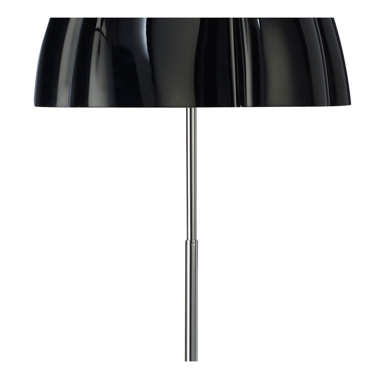 A close-up of the Miss 3 Light Floor Lamp in gloss black and polished chrome, showcasing its dome-shaped shade and slim metallic pole for a contemporary touch against a crisp white background.
