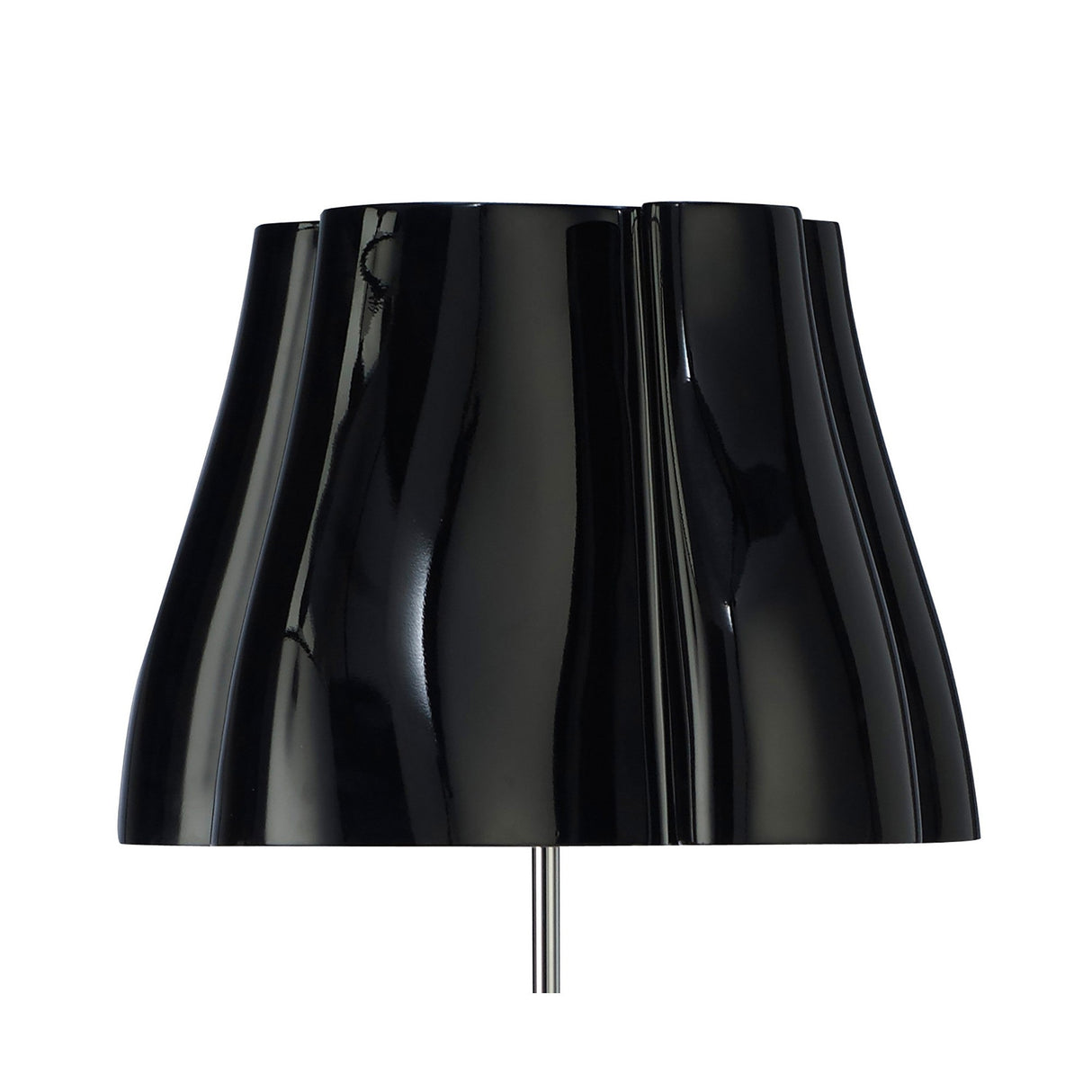 The Miss 3 Light Floor Lamp in Gloss Black & Polished Chrome features a wavy, sculptural shade and slim metal stand, offering striking contemporary lighting against a plain white background.