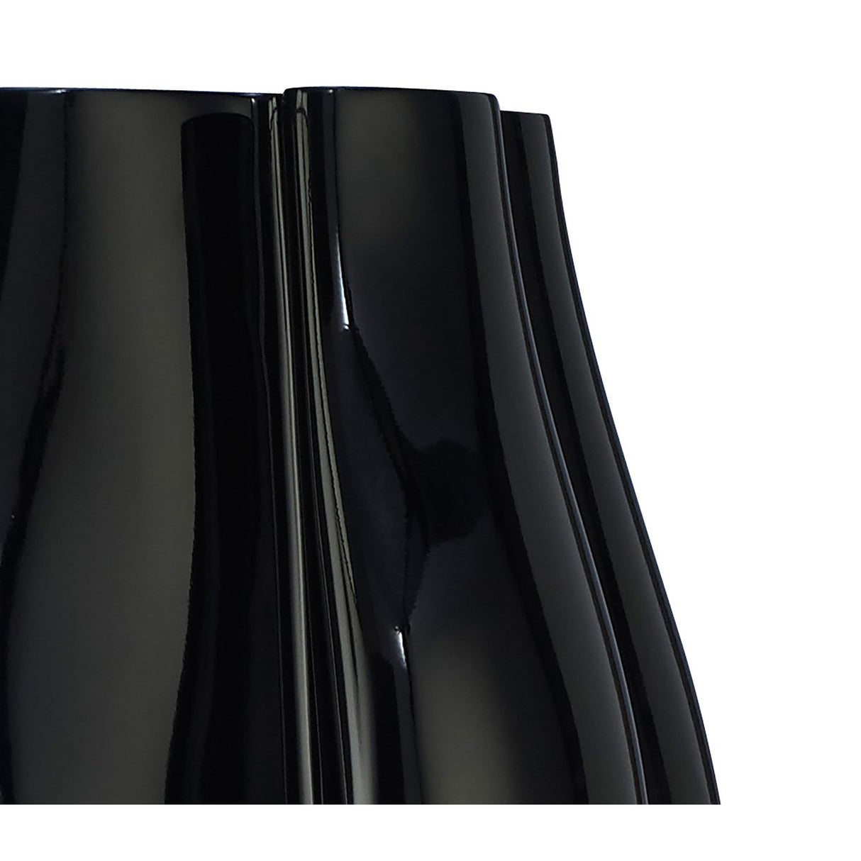 Close-up of the Miss 3 Light Floor Lamp in gloss black and polished chrome, featuring smooth, curving ridges that reflect light and highlight its contemporary, sculpted design against a plain white background.